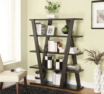 Contemporary Crisscross Design 4-Tier Shelf Bookcase BookShelf Cappuccino 800318