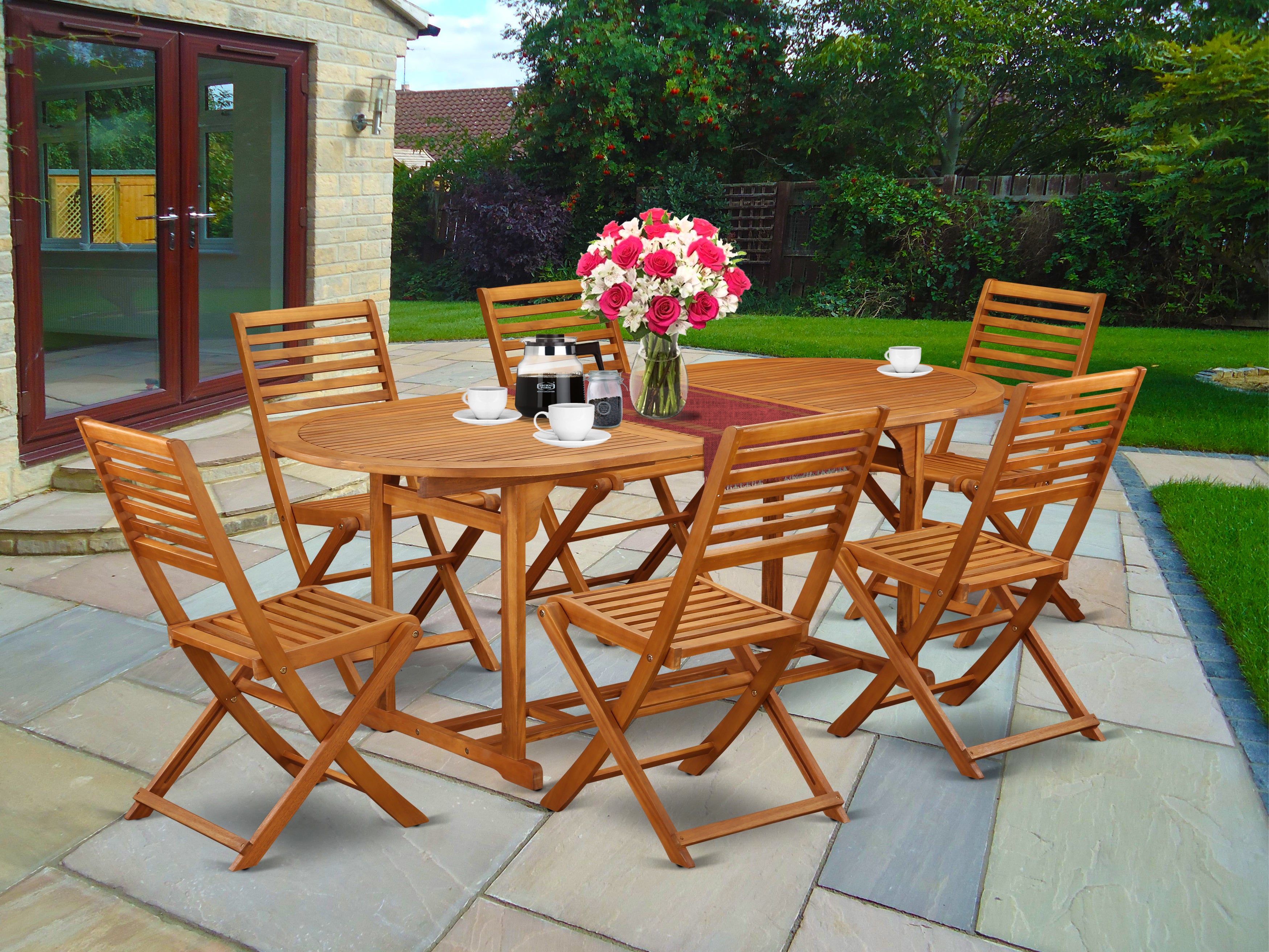 BSBS7CWNA This 7 Piece Acacia Wooden Outdoor-Furniture patio Dining Sets provides you one Outdoor-Furniture table and Six chairs