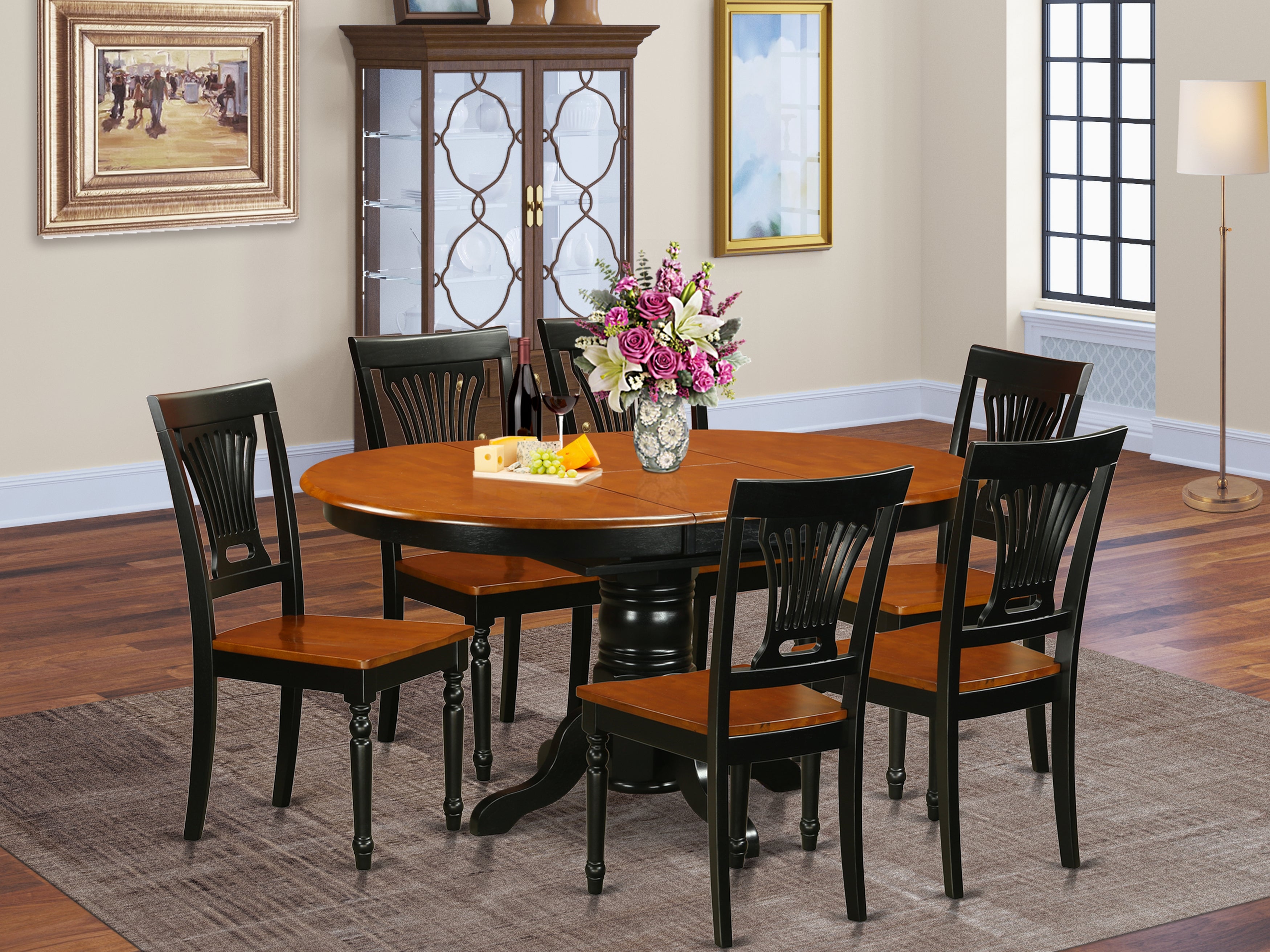 AVPL7-BCH-W Dining set - 7 Pcs with 6 Wooden Chairs