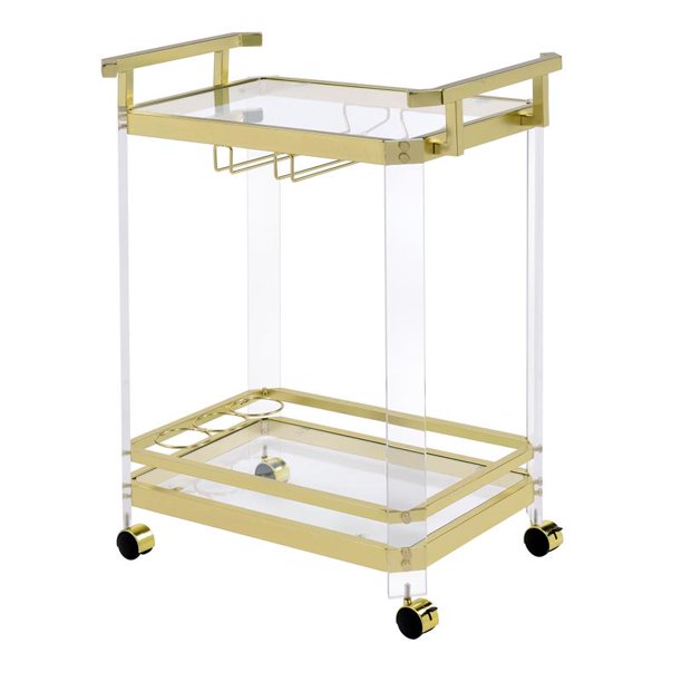 Aerin Acrylic and Gold Finished Metal Bar Game Room Serving Cart