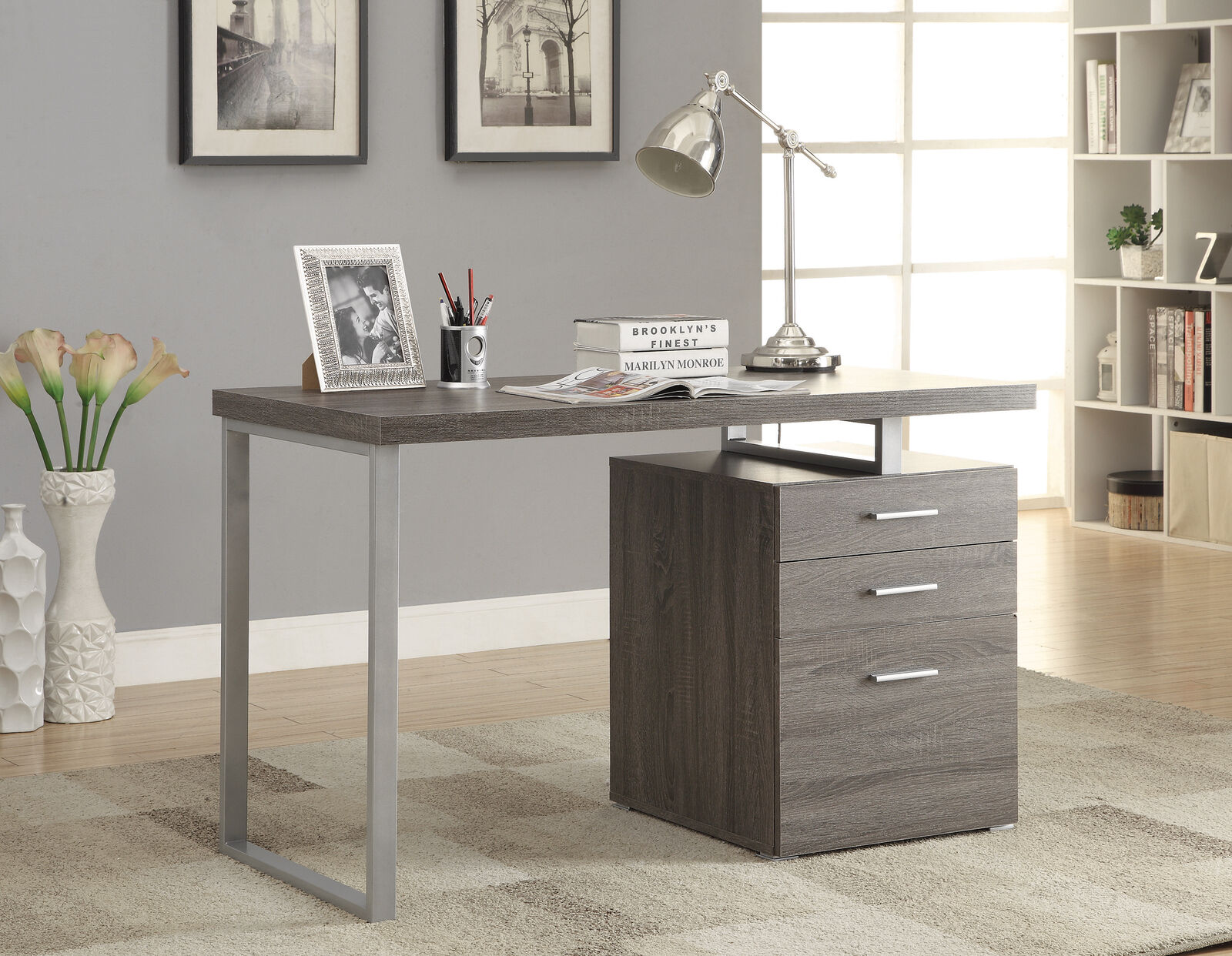 Coaster 3-Drawer Brennan Home Office Writing Desk Reverible Weathered Grey