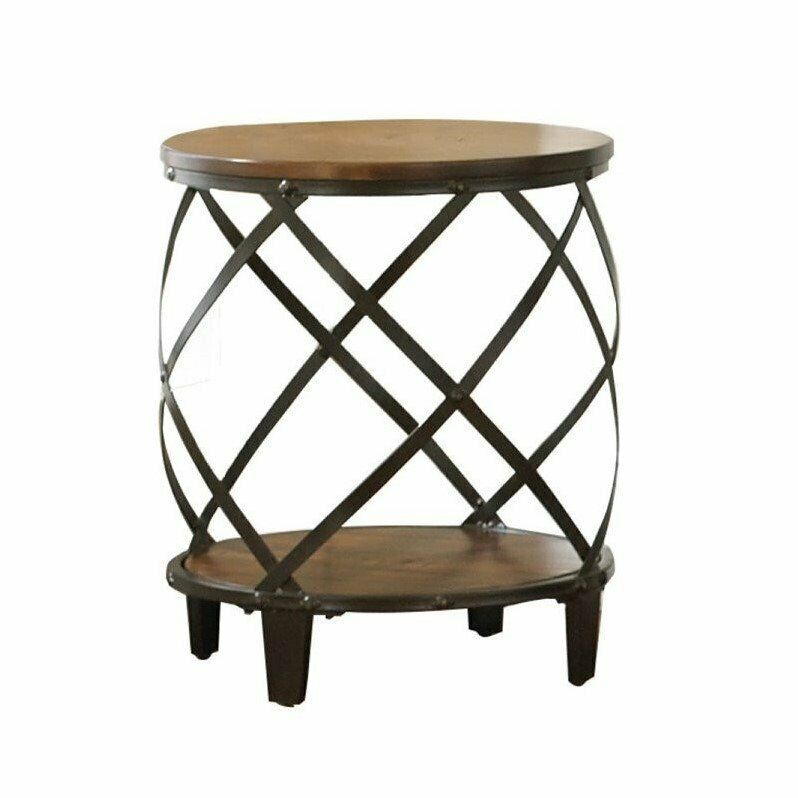 Winston Round Accent End Table in Distressed Tobacco