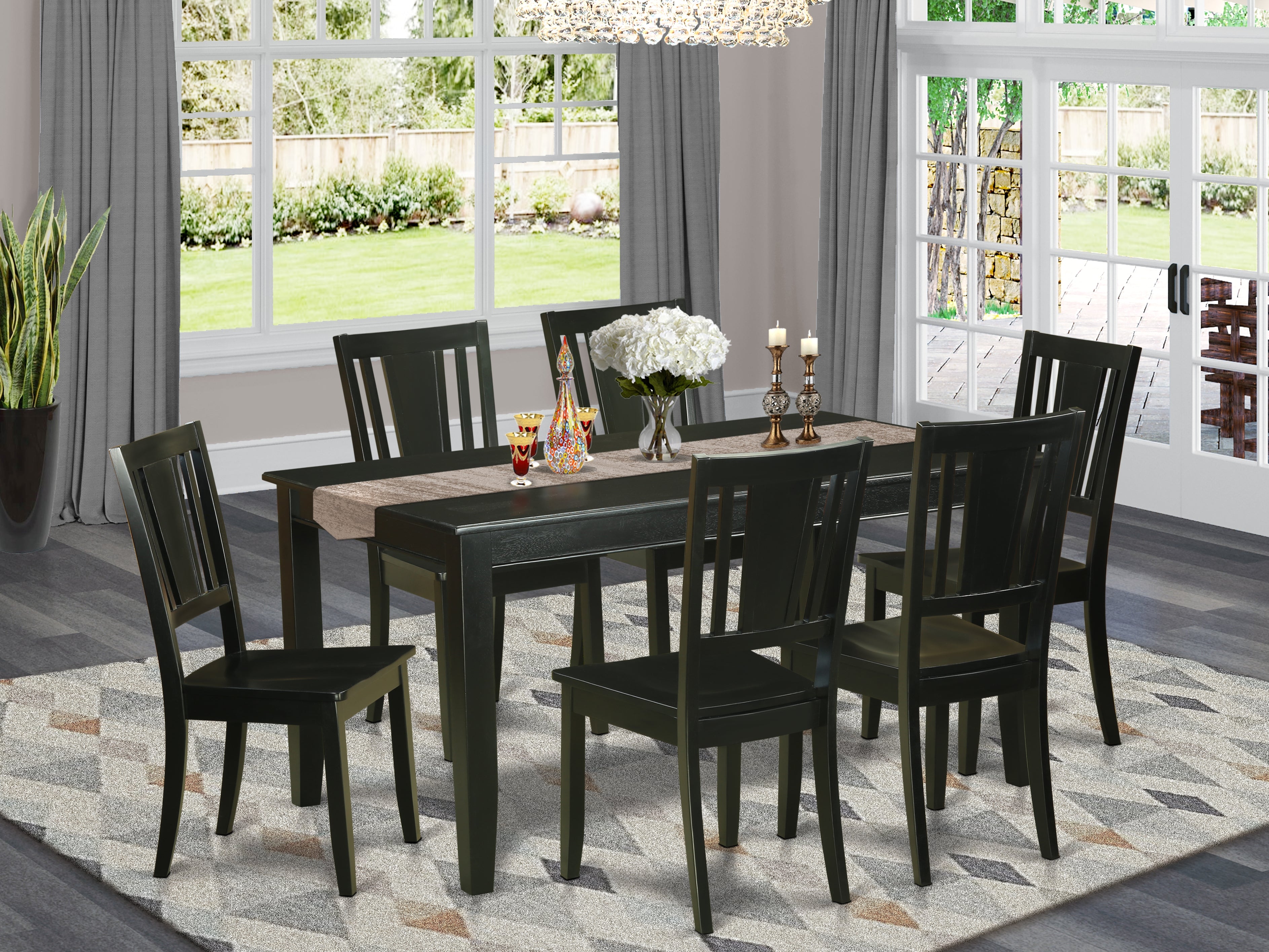 DULE7-BLK-W 7 Pc Dining room set for 6 -Dining Table and 6 Chairs for Dining Chairs