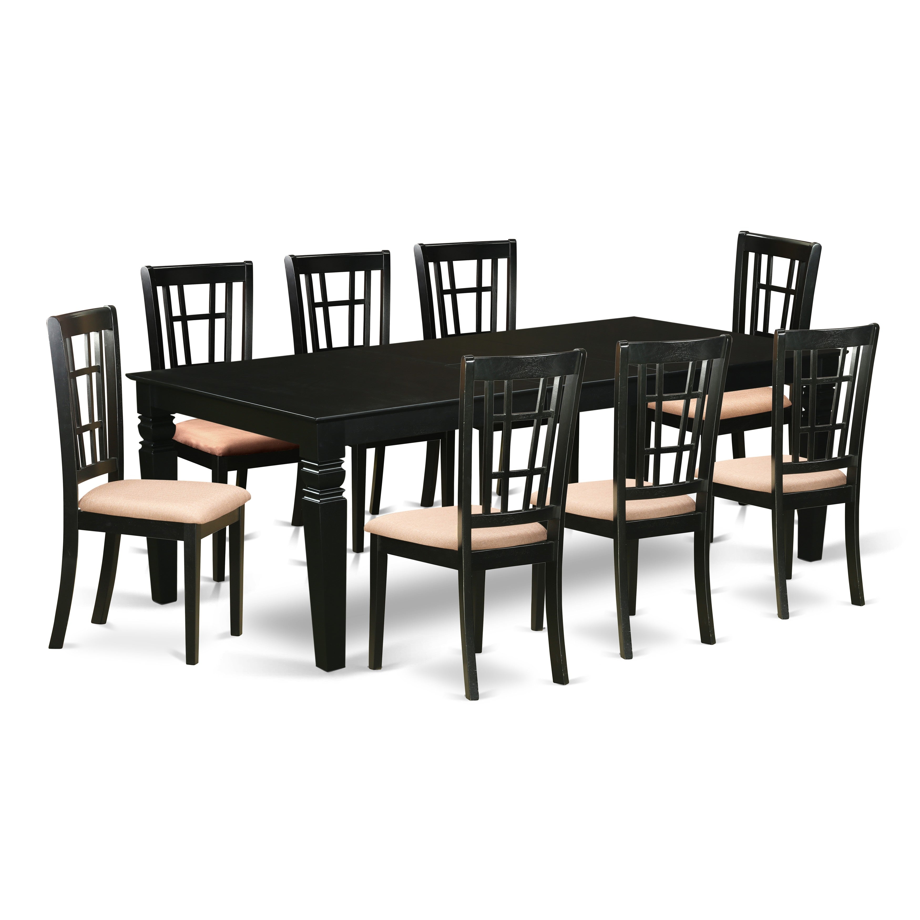 LGNI9-BLK-C 9 Pc Dining Room set with a Dining Table and 8Microfiber Dining Chairs in Black