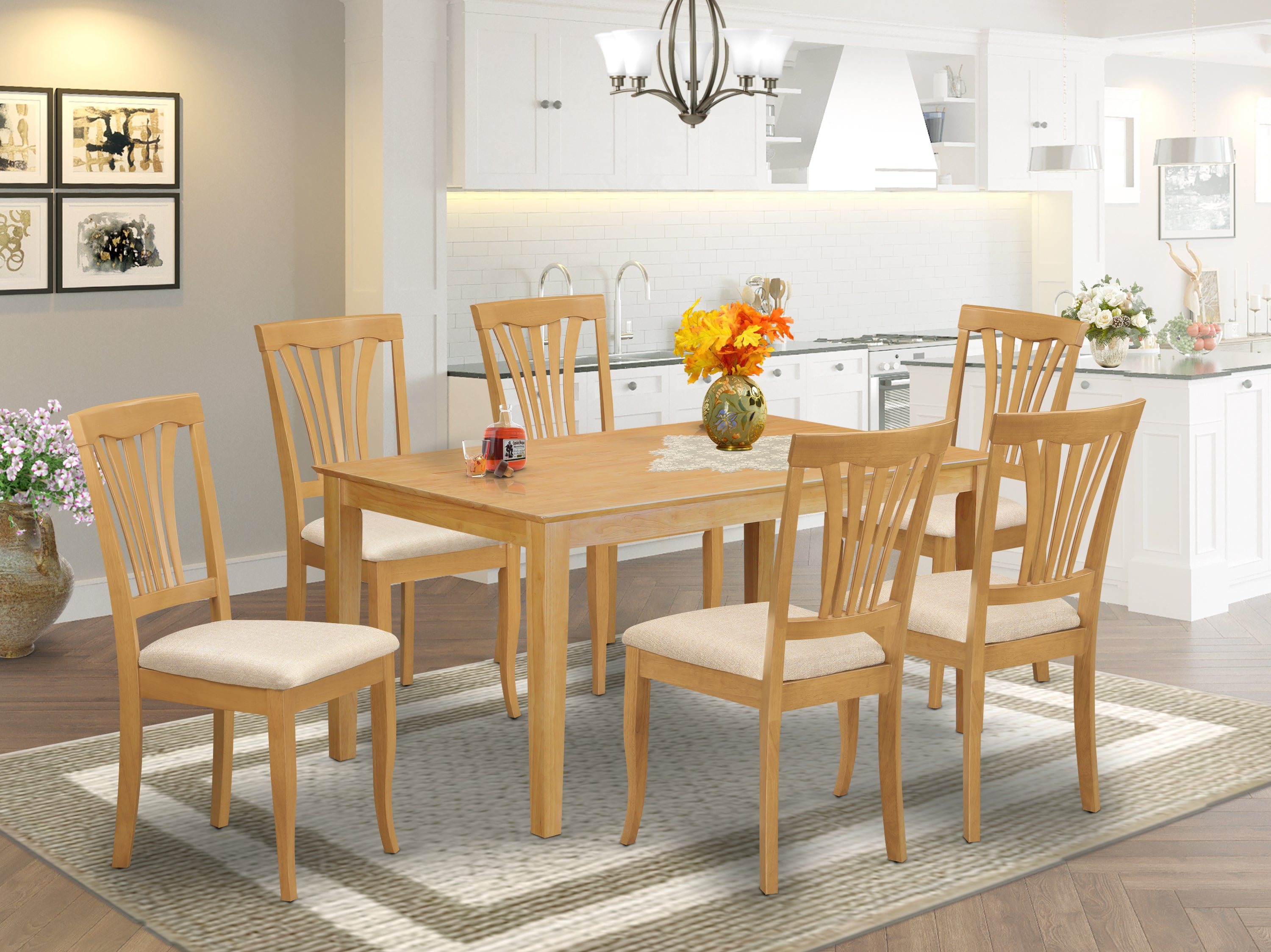 CAAV7-OAK-C 7 Pc Dinette set - Dinette Table and 6 Dining Chairs