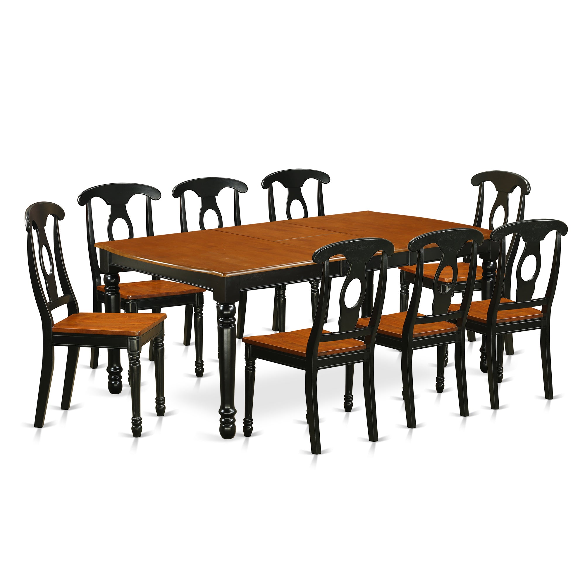 DOKE9-BCH-W 9 PC kitchen tables and chair set with one Dover dining table and 8 kitchen chairs in a Black and Cherry Finish