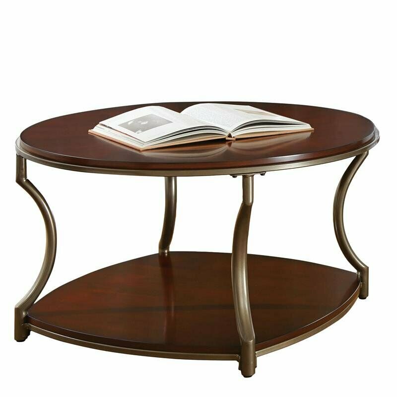 Miles Merlot Cherry Finish Wood and Metal Round Coffee cocktail Table