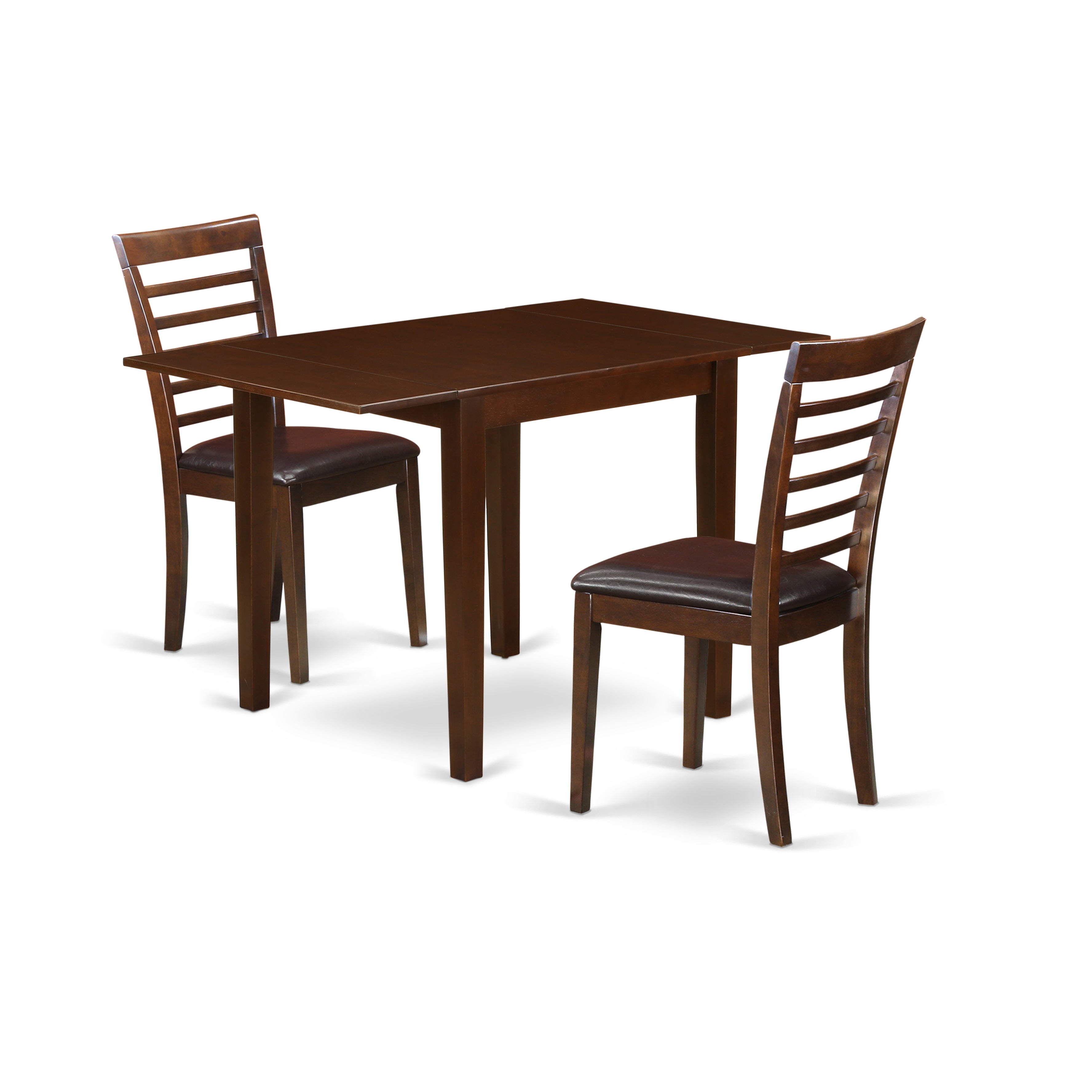 East West Furniture NDML3-MAH-LC 3Pc Dining Room Table Set Features a Modern Dining Table and 2 Dining Room Chairs with Faux Leather Seat, Mahogany Finish