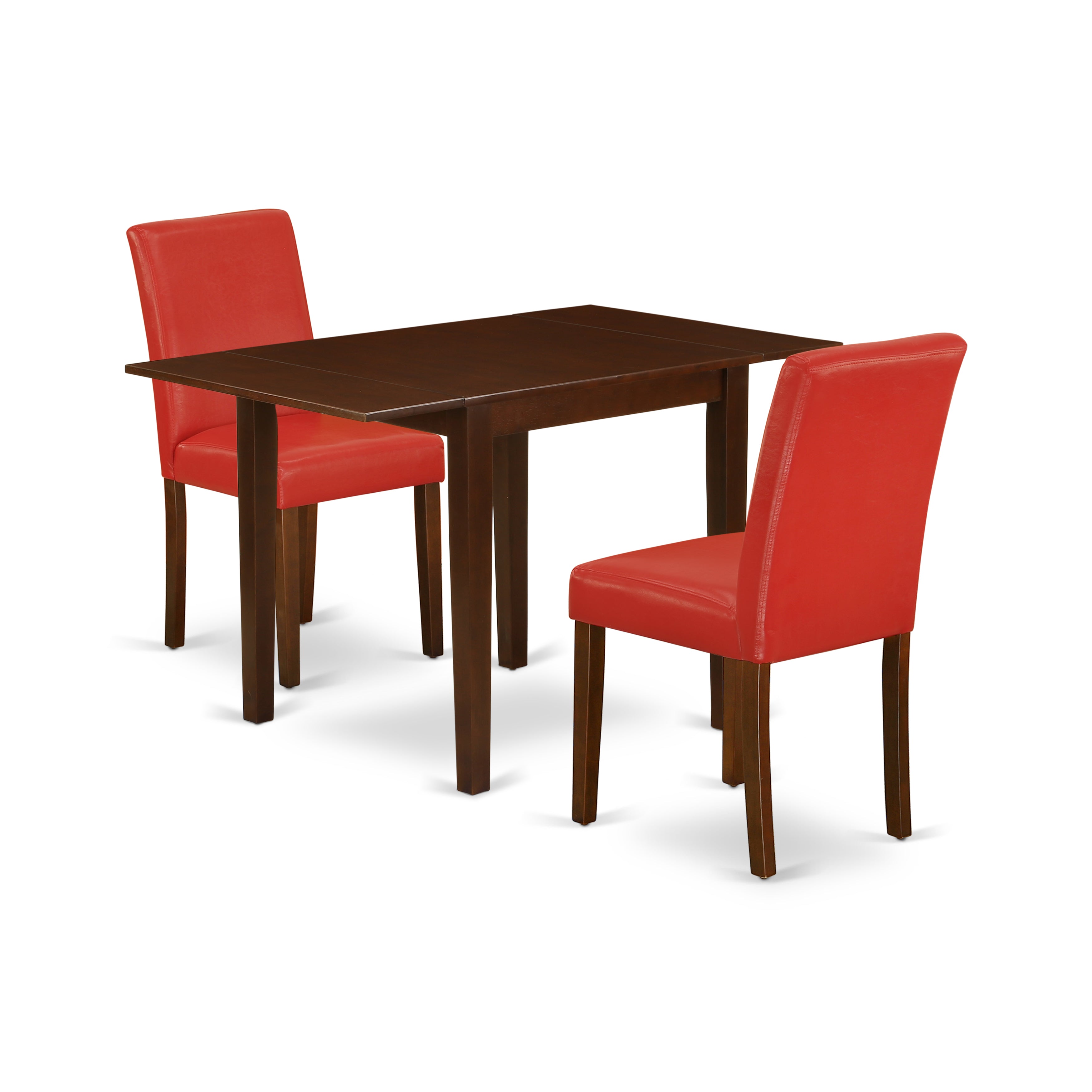East West Furniture NDAB3-MAH-72 Modern Dining Table Set 3 Pc - 2 Dining Room Chairs and a Dinner Table - Mahogany Finish Solid wood - Firebrick Red Pu Leather