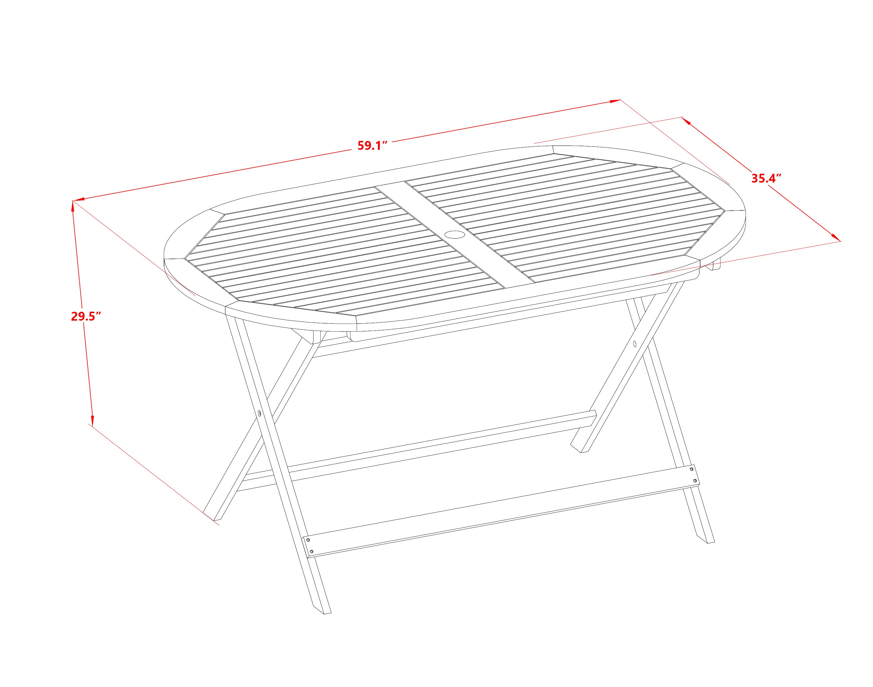 BDITFNA Oval Foldable Patio Acacia solid wood Dining Table - Natural Oil Finish