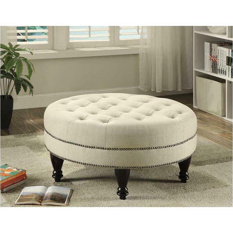 Modern Traditional Round Tufted Upholstered Cocktail Ottoman in Oatmeal - 500018