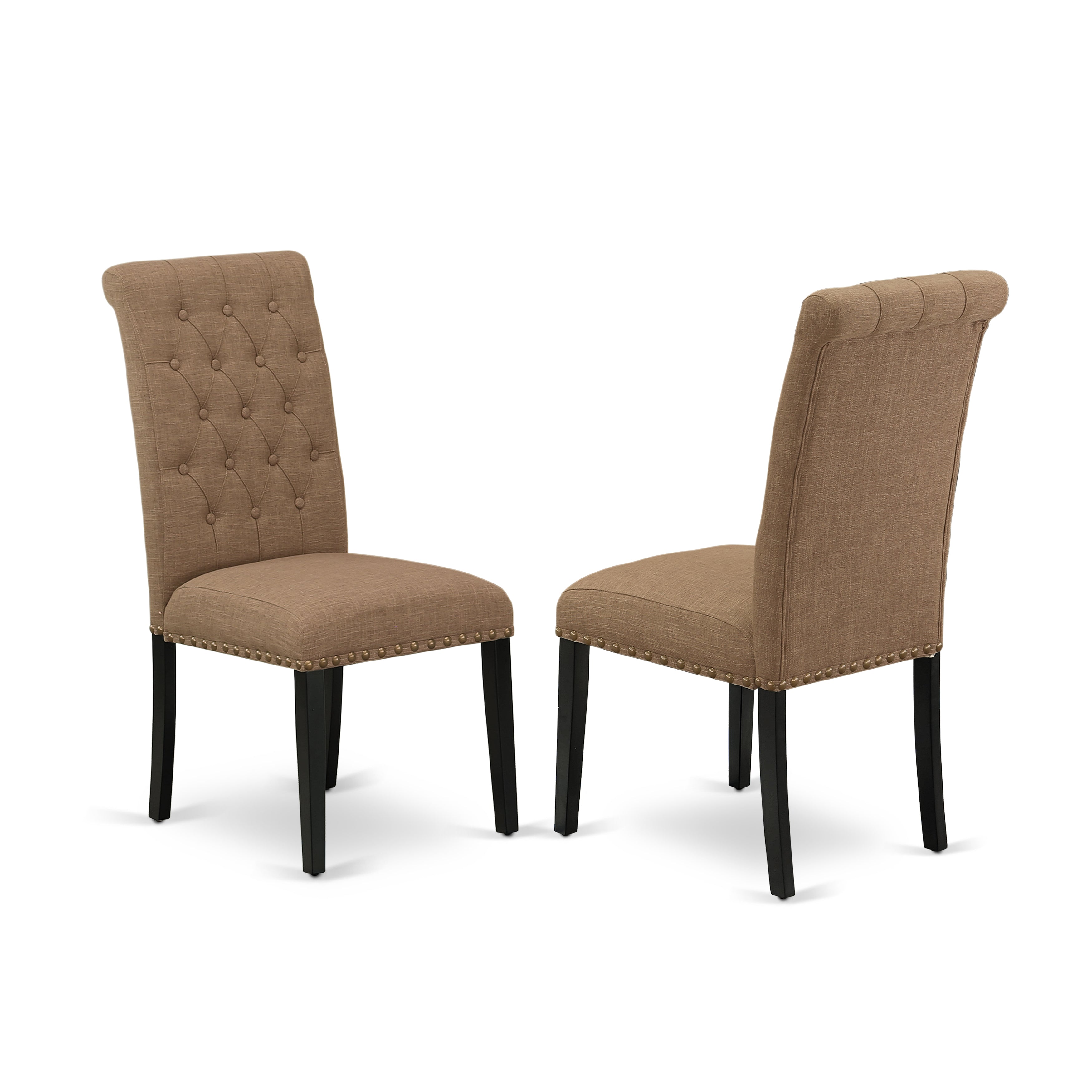 DUBR7-BLK-17 7Pc Dinette Set Includes a Rectangular Kitchen Table and Six Parson Chairs with Light Sable Fabric, Black Finish