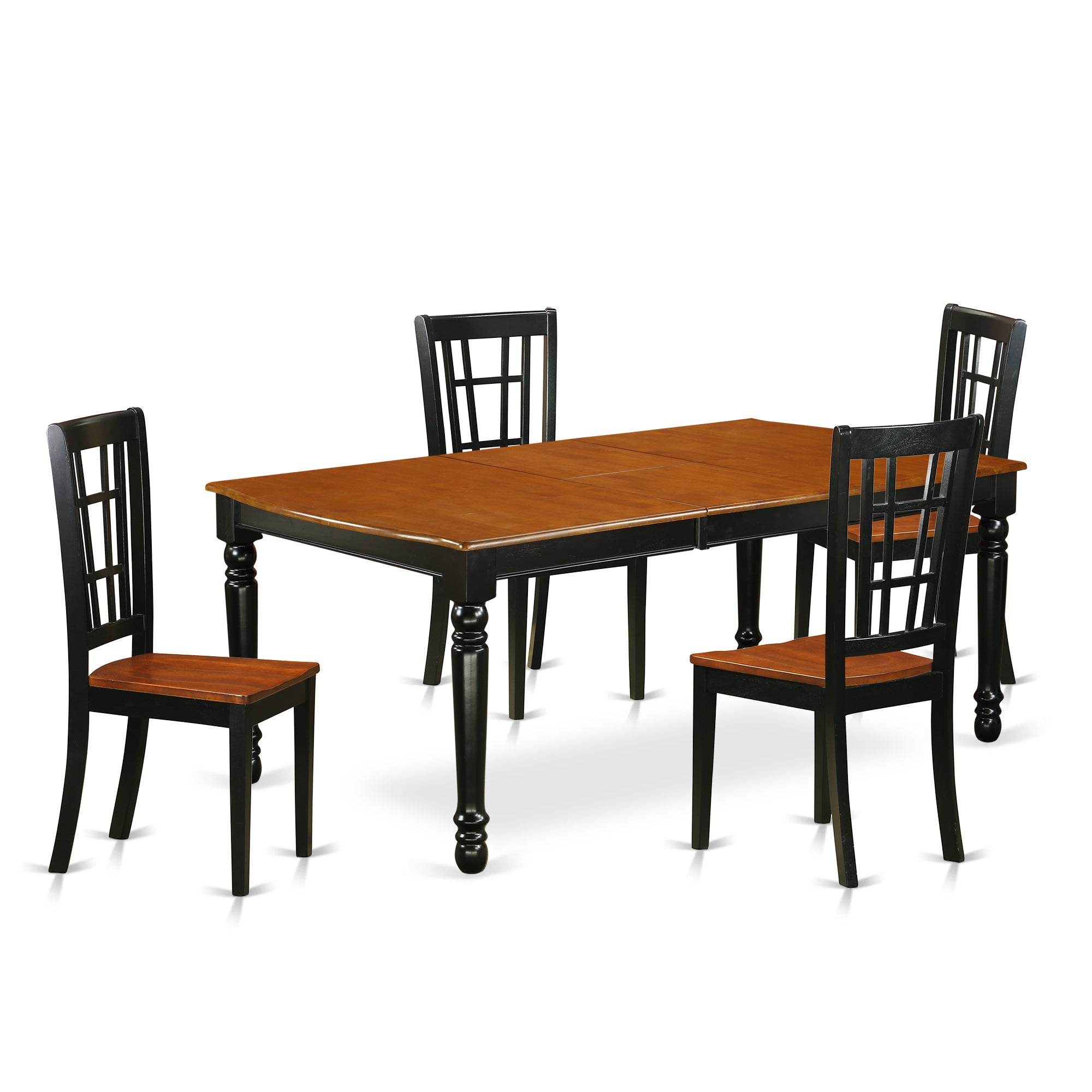 DONI5-BCH-W 5 PC kitchen tables and chair set with one Dover dining table and 4 kitchen chairs in a Black and Cherry Finish