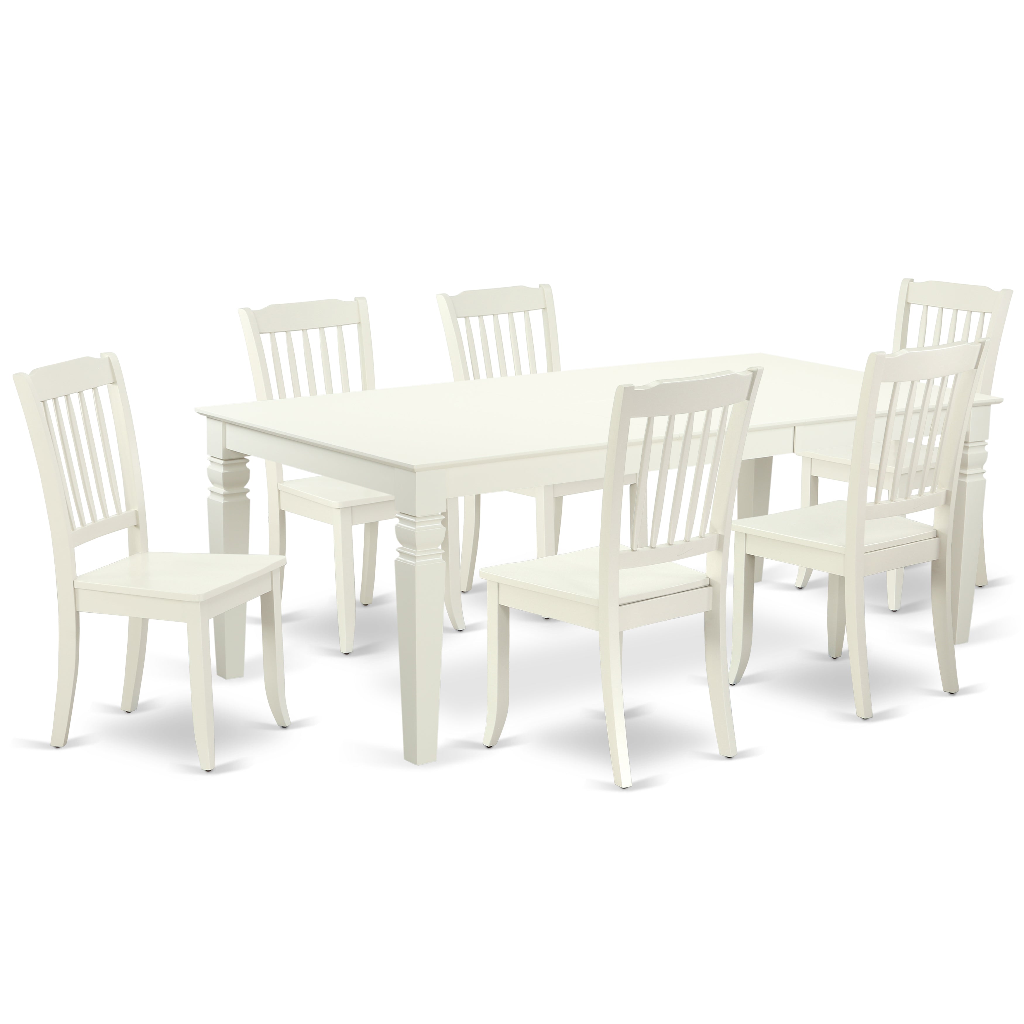 LGDA7-LWH-W 7PC Rectangular 66/84 inch Table with 18 In Leaf and 6 vertical slatted Chairs