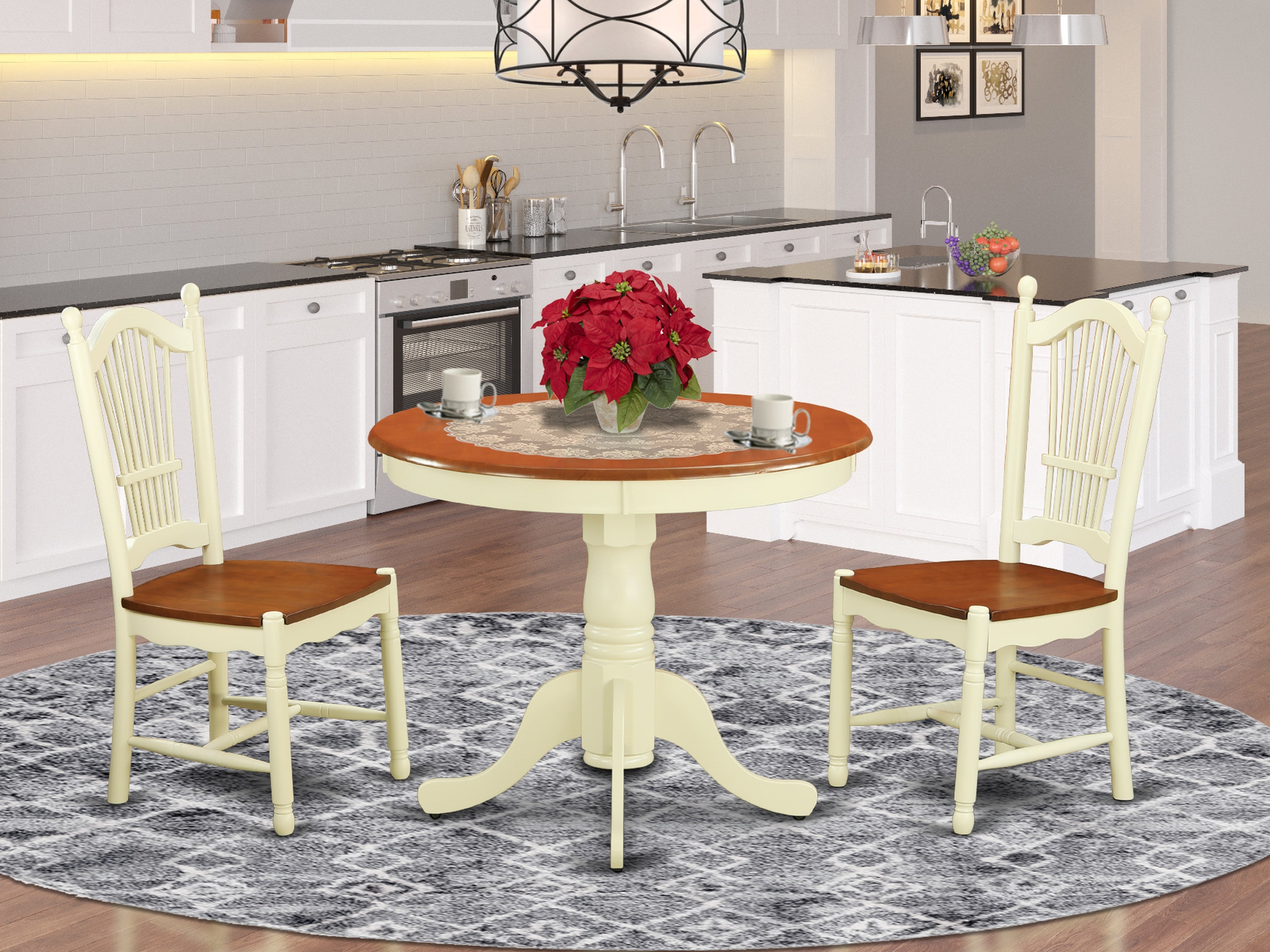 ANDO3-WHI-W 3 Pc Kitchen Table set-Kitchen Table and 2 Kitchen Dining Chairs