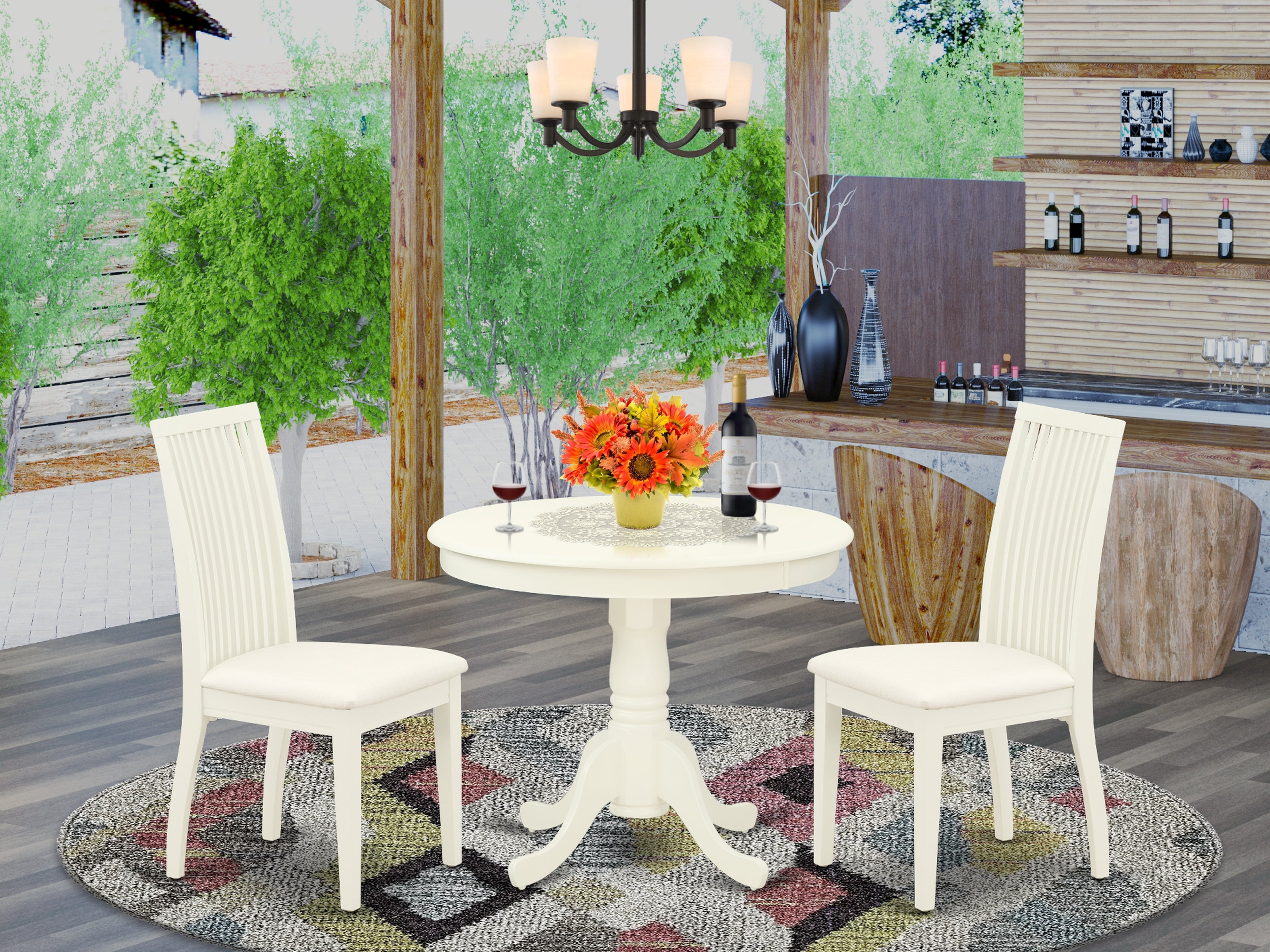 ANIP3-LWH-C 3Pc Dinette Set Includes a Rounded Kitchen Table and Two Microfiber Seat Dining Chairs, Linen White Finish