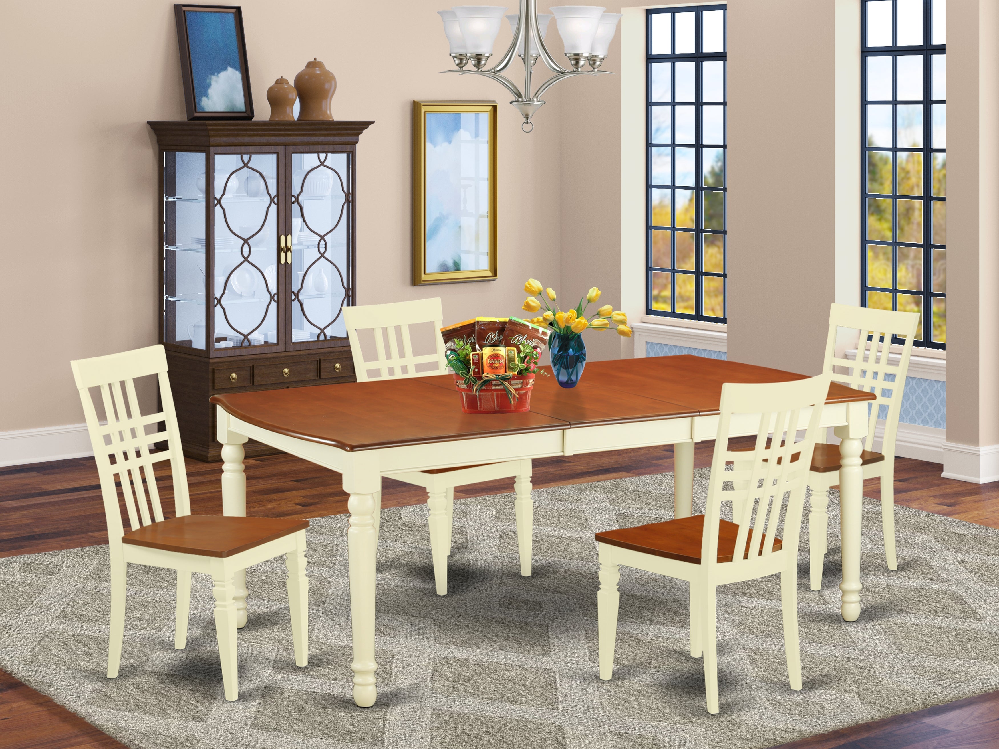 DOLG5-BMK-W 5 Pc Kitchen Table set with a Dining Table and 4 Kitchen Chairs in Buttermilk and Cherry
