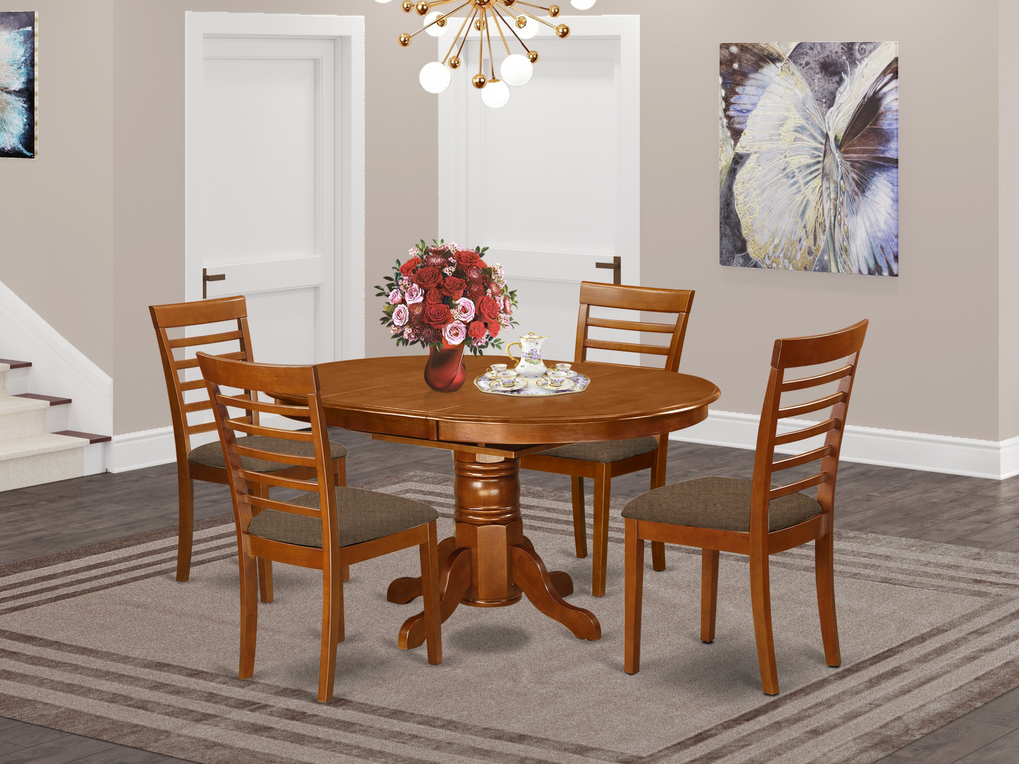 AVML5-SBR-C 5 Pc Dining room set-Oval Dining Table and 4 Dining Chairs