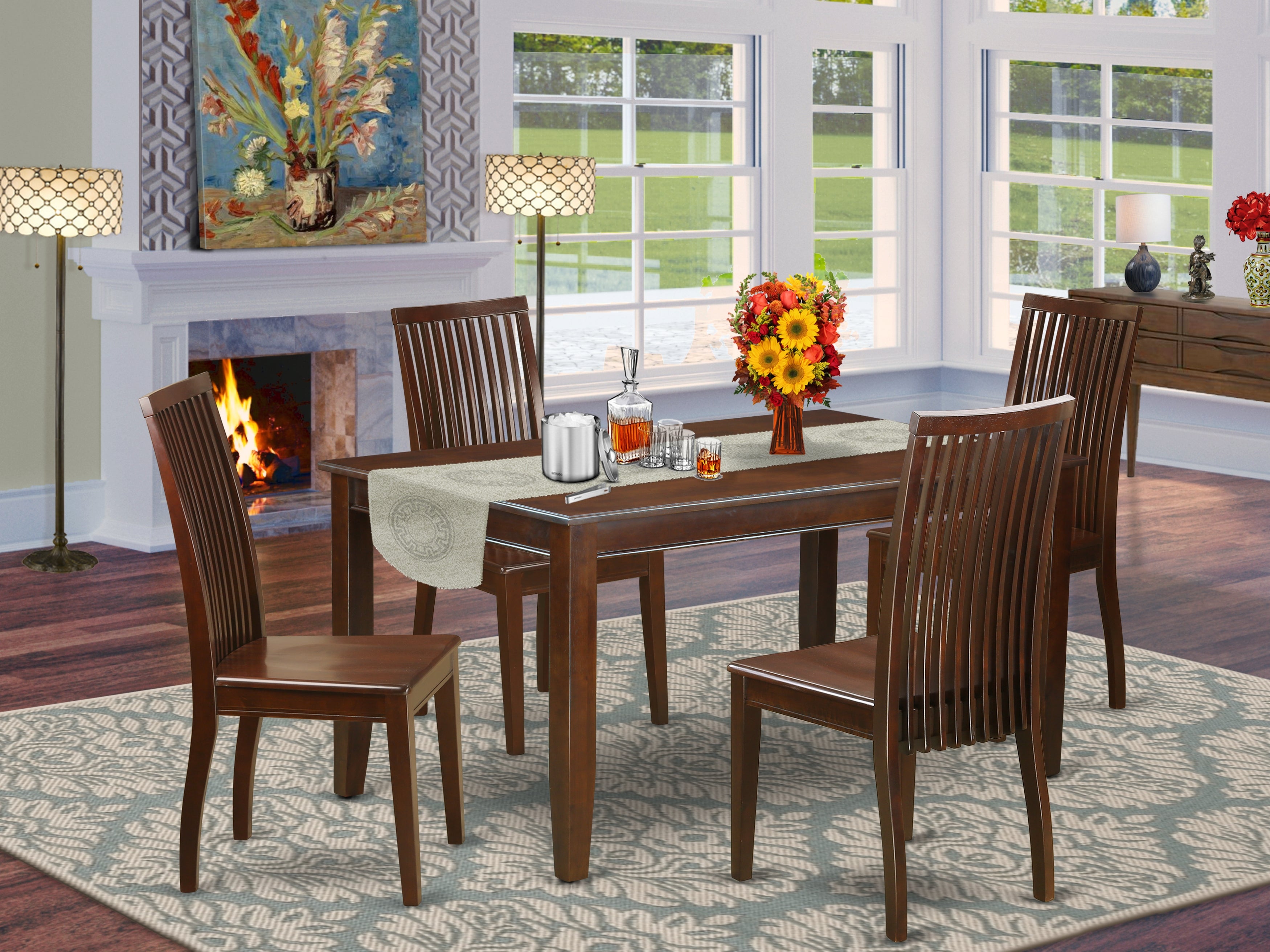 DUIP5-MAH-W 5-Piece dinette set- -Table and 4 dining room chairs
