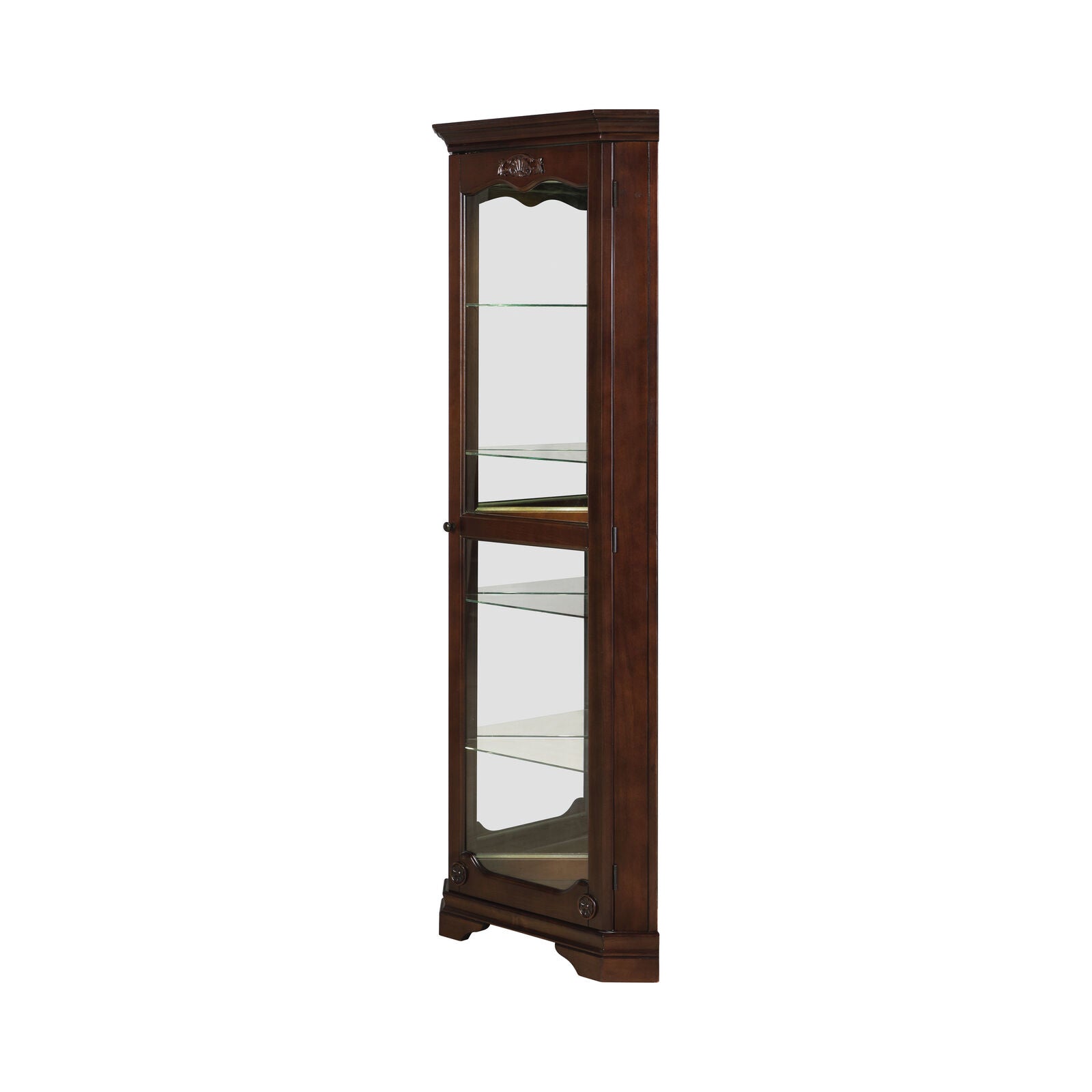 Transitional 5-Shelf Corner Curio Cabinet Golden Brown Adjustable Shelves