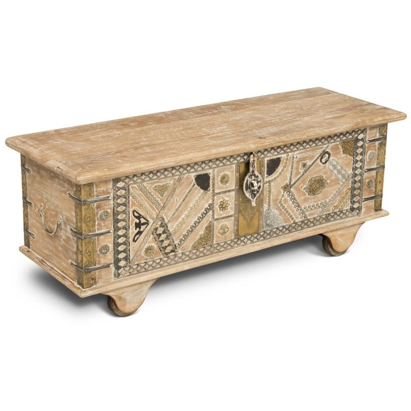 Amira Storage Trunk Coffee Table in White Lime Wash