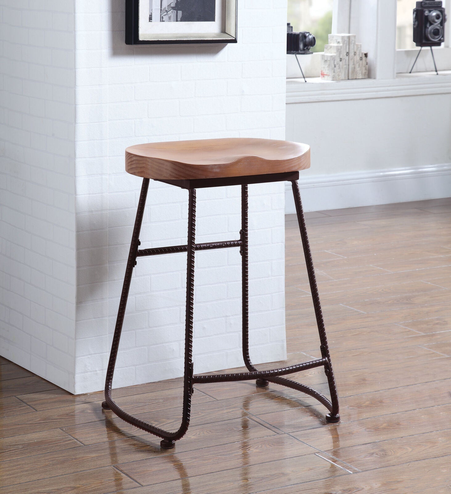 Rustic Backless Counter Height Stool Driftwood And Dark Bronze Metal