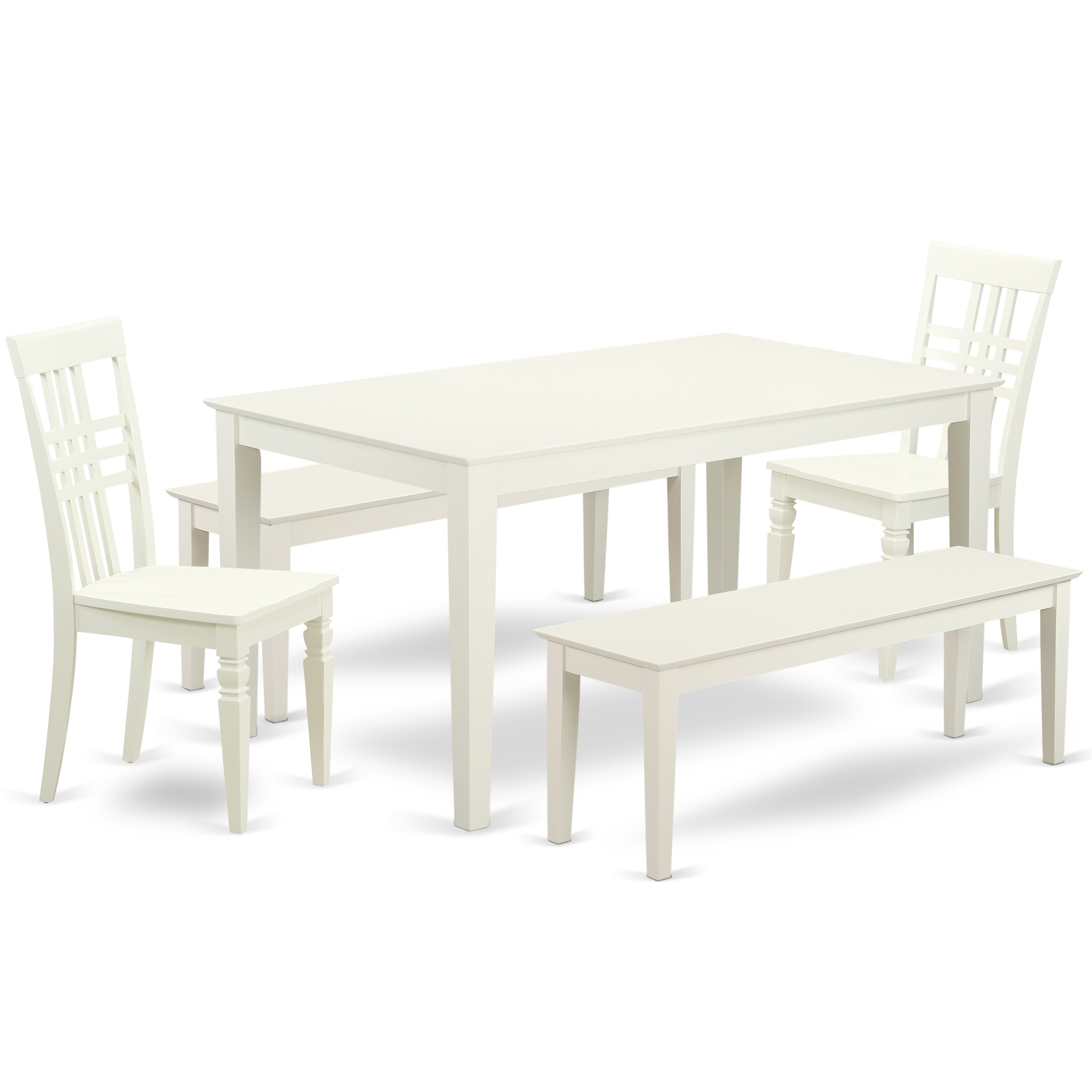 CALG5C-LWH-W 5 Piece dining set for 6-Dining room table and 2 Chairs and 2 Benches in Linen White