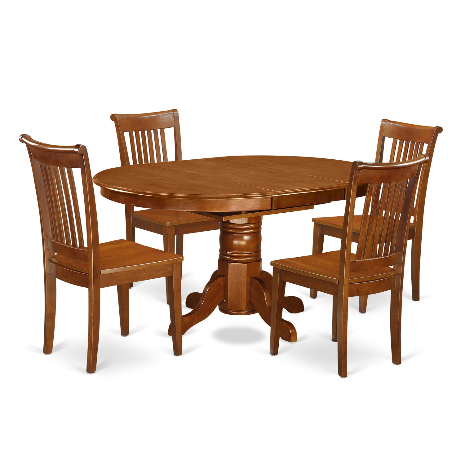 AVPO5-SBR-W 5 Pc Avon with Leaf and 4 Wood Chairs in Saddle Brown