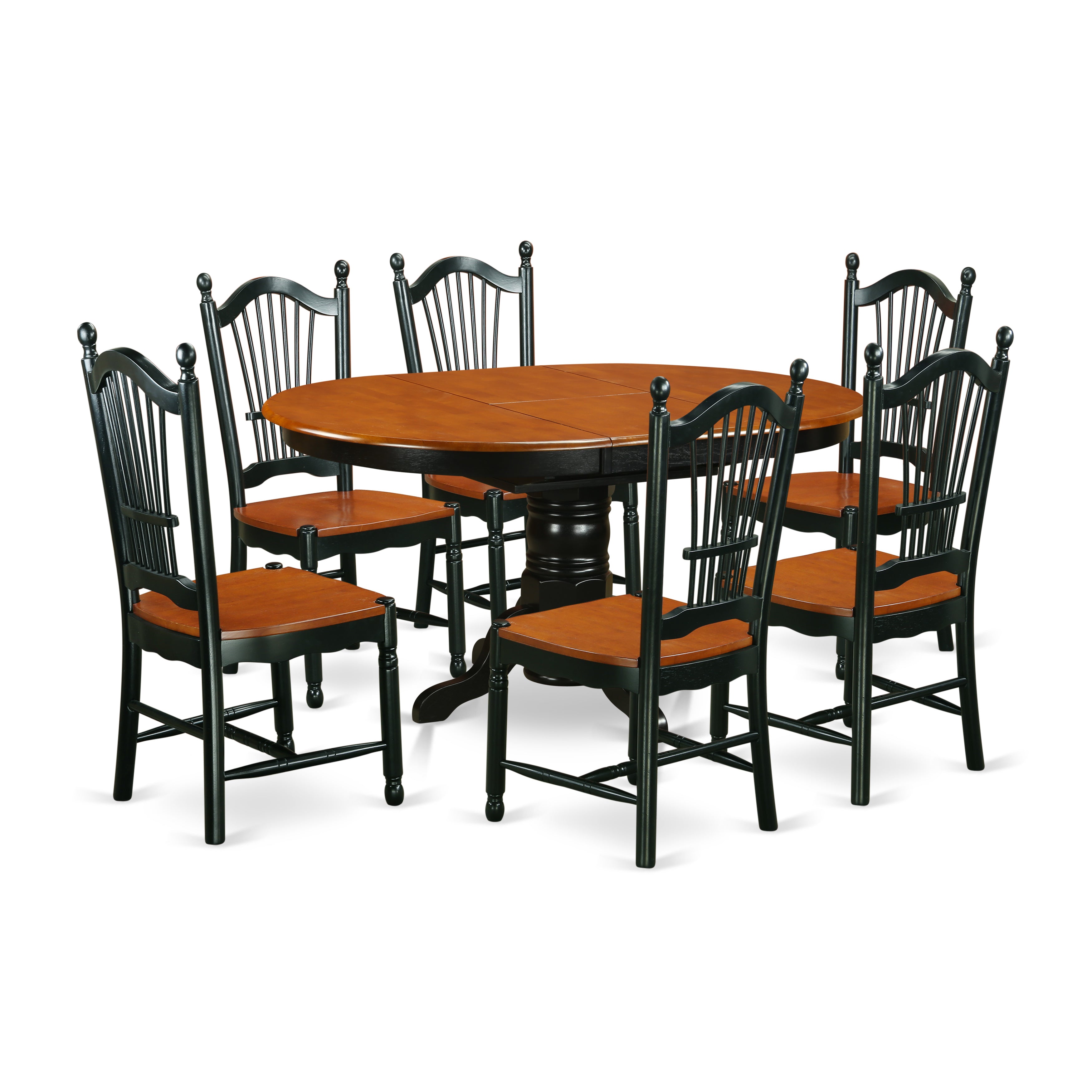 AVDO7-BCH-W 7 Pc Dining set with a Kitchen Table and 6 Wood Seat Kitchen Chairs in Linen White