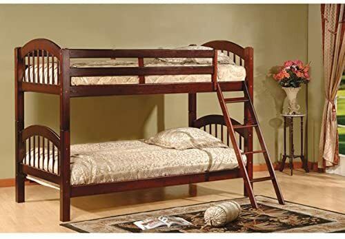 Wood Arched Design Convertible Twin Over Twin Bunk Bed Cherry Finish