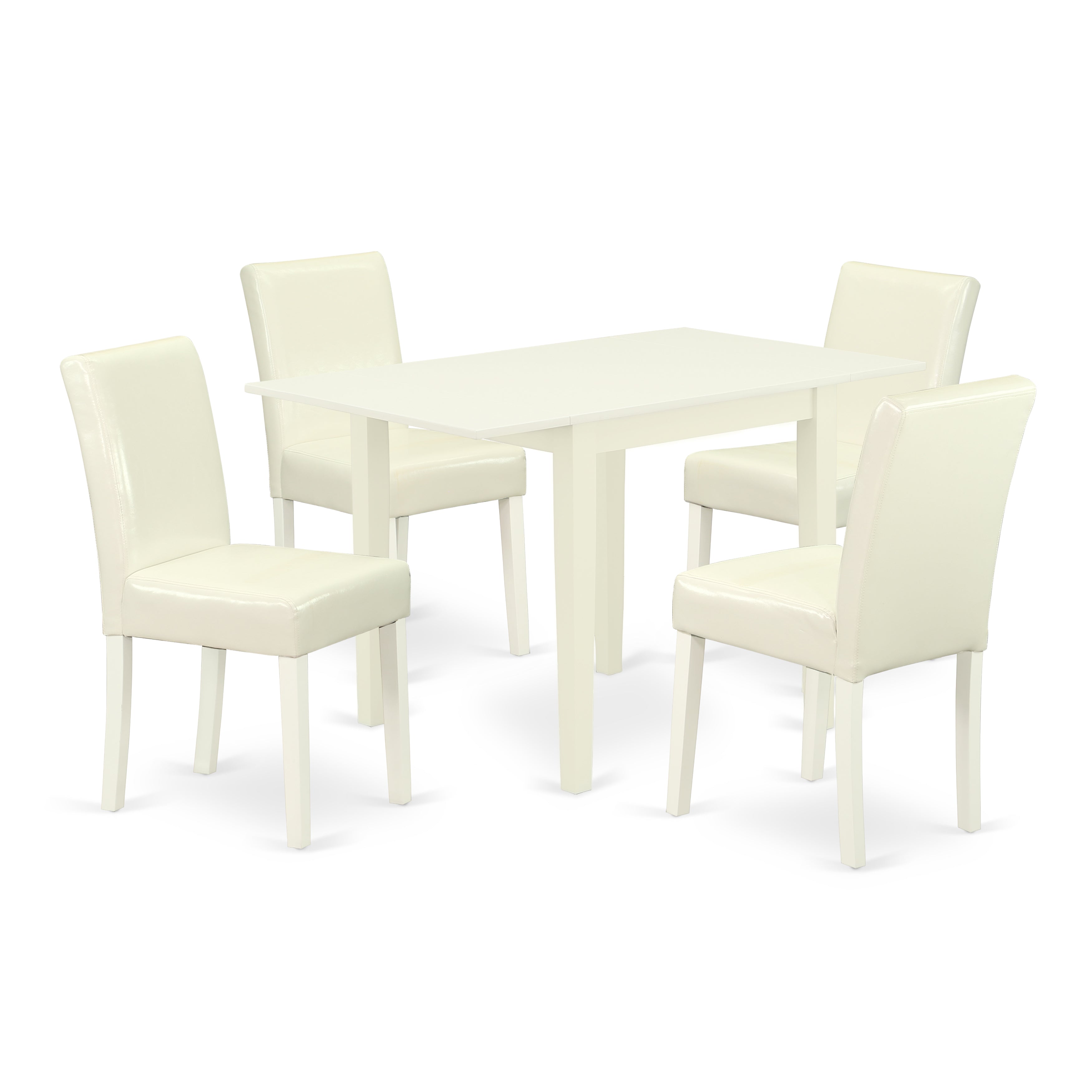 East West Furniture NDAB5-LWH-64 Wooden Dining Table Set 5 Pc - Four Parson Dining Chairs and a Modern Dining Table - Linen White Finish Wood - White Color Pu Leather