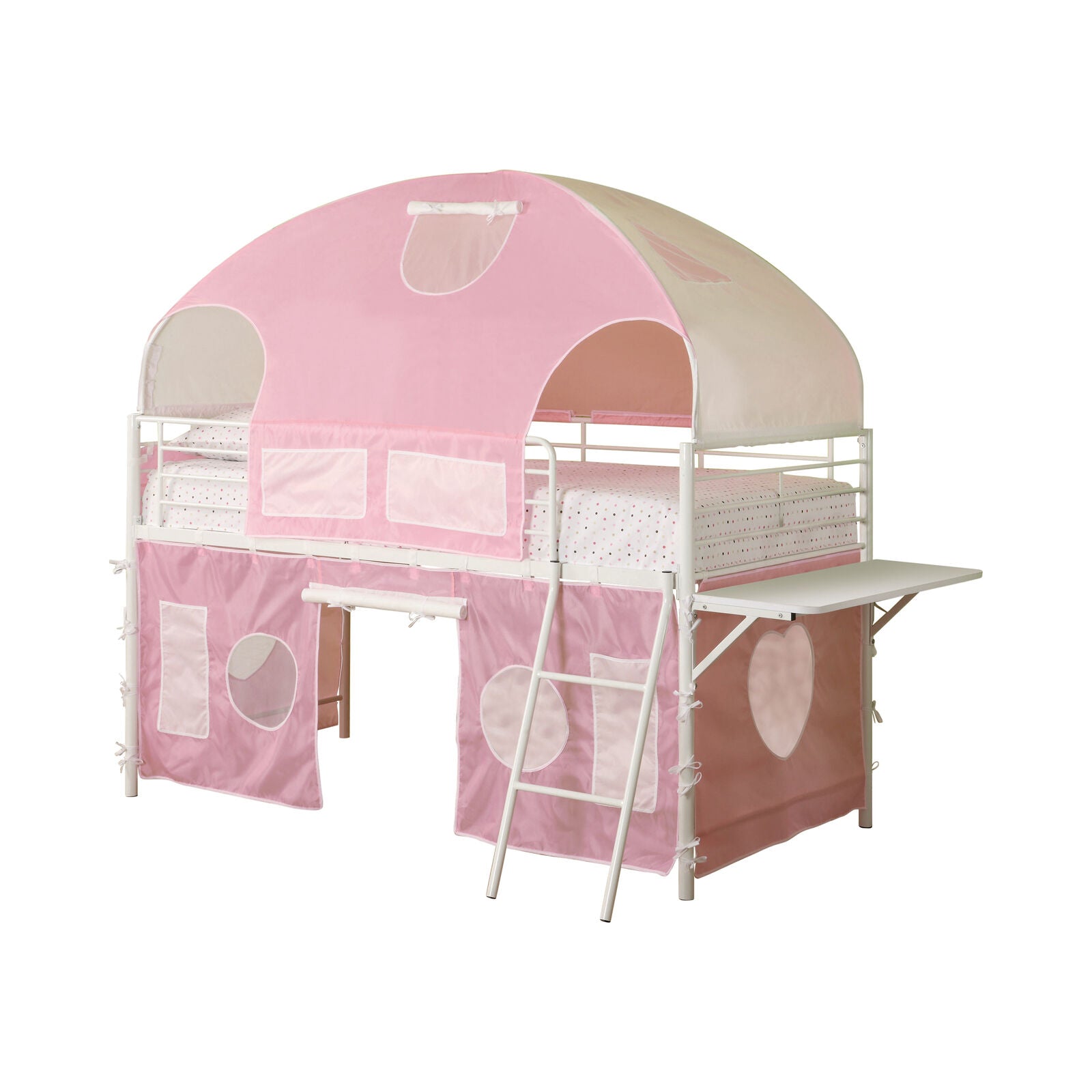 Twin Princess Sweetheart Tent Loft Bunk Bed Ladder Pink And White