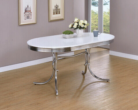 Retro Oval Dining Table Glossy White And Chrome 2065