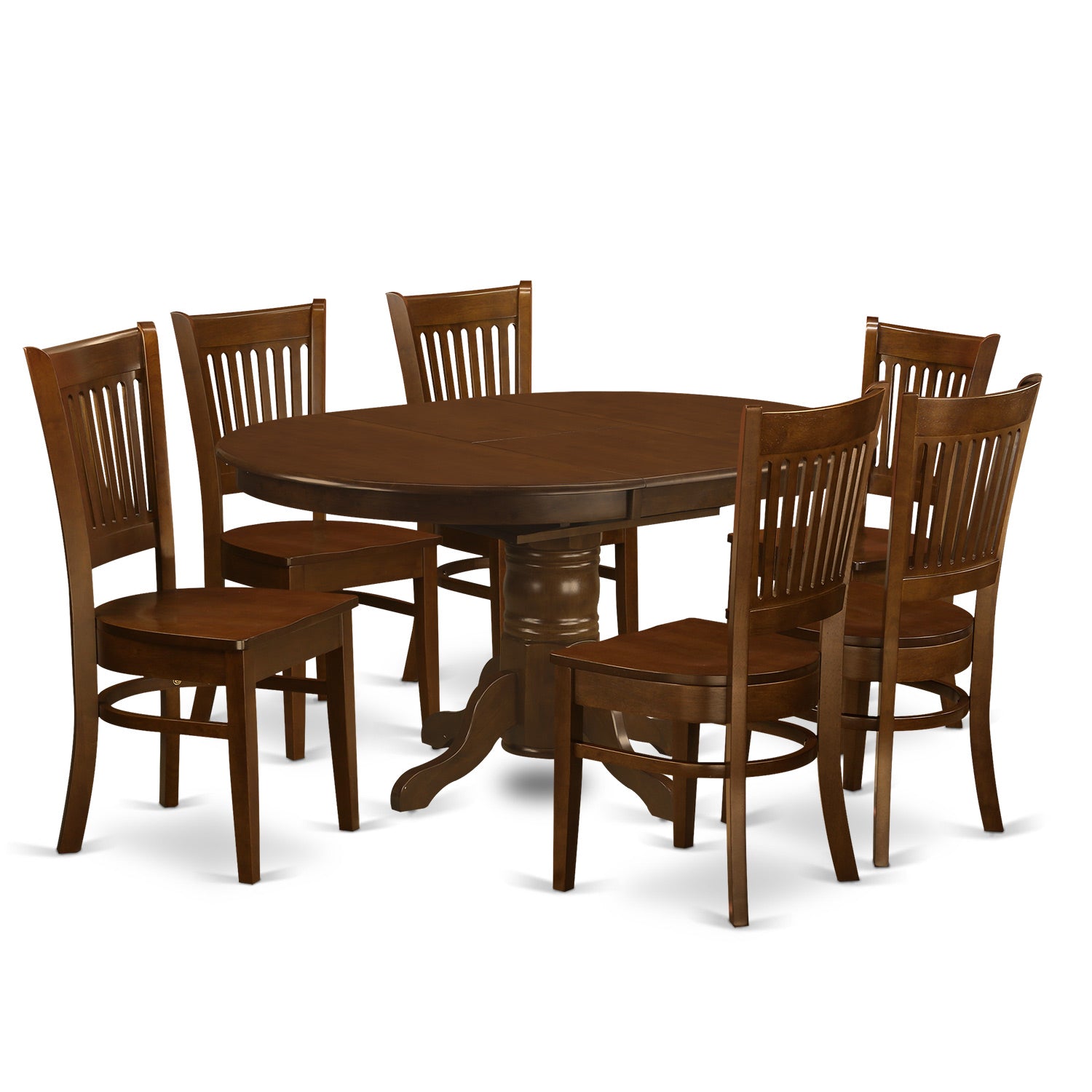 KEVA7-ESP-W 7 Pc set Kenley Dinette Table with a Leaf and 6 hard wood Seat Chairs in Espresso .
