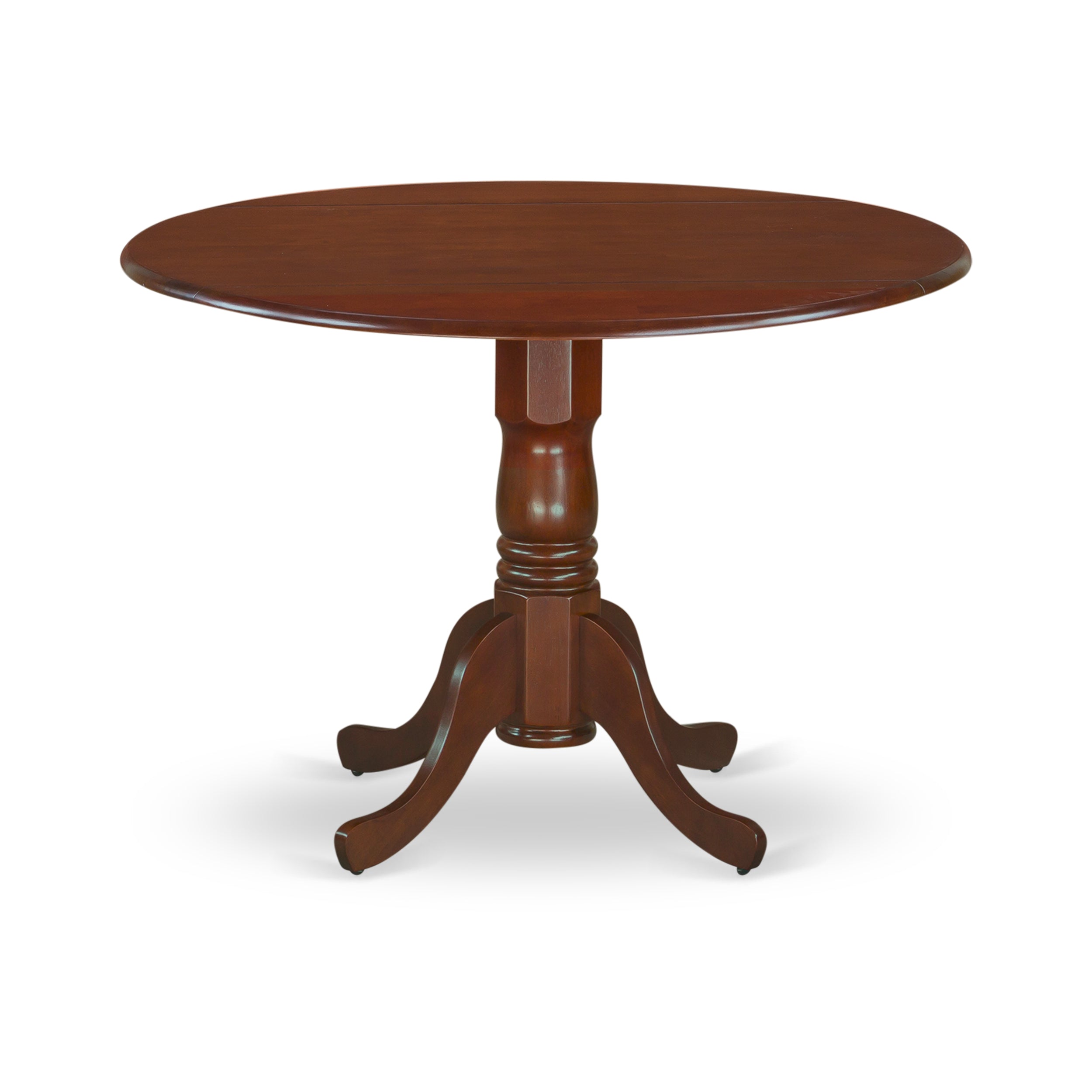 DLGR3-MAH-W 3Pc Round 42 Inch Dining Table With Two 9-Inch Drop Leaves And 2 Wood Seat Chairs