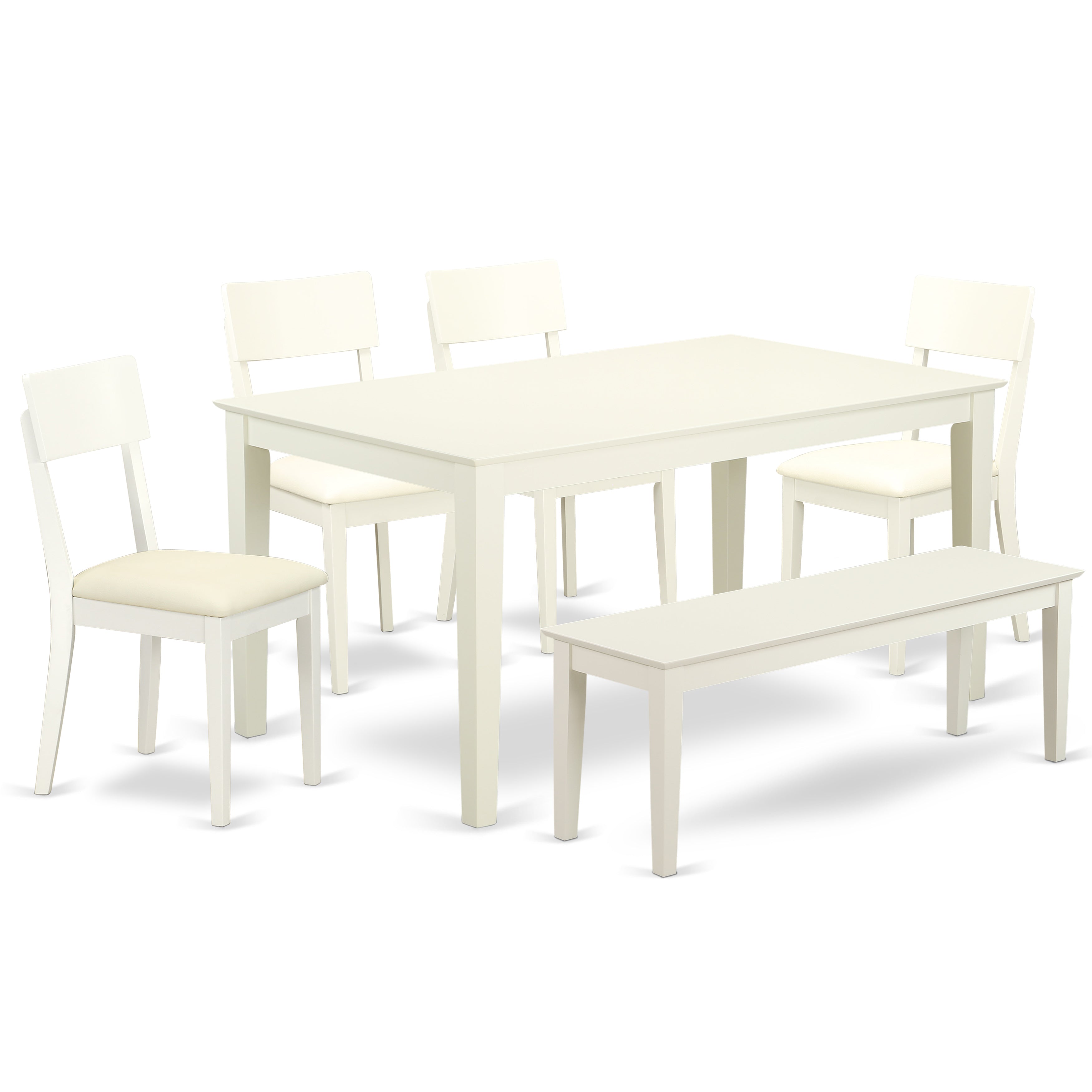 CAAD6-LWH-LC 6-Piece kitchen table with bench- table and 4 wood seat kitchen chairs and 1 Bench in Linen White