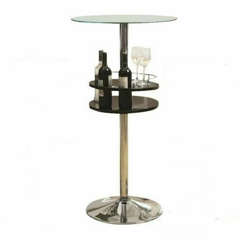 Tempered Glass Top Bar Table With Wine Storage Black And Chrome 120715