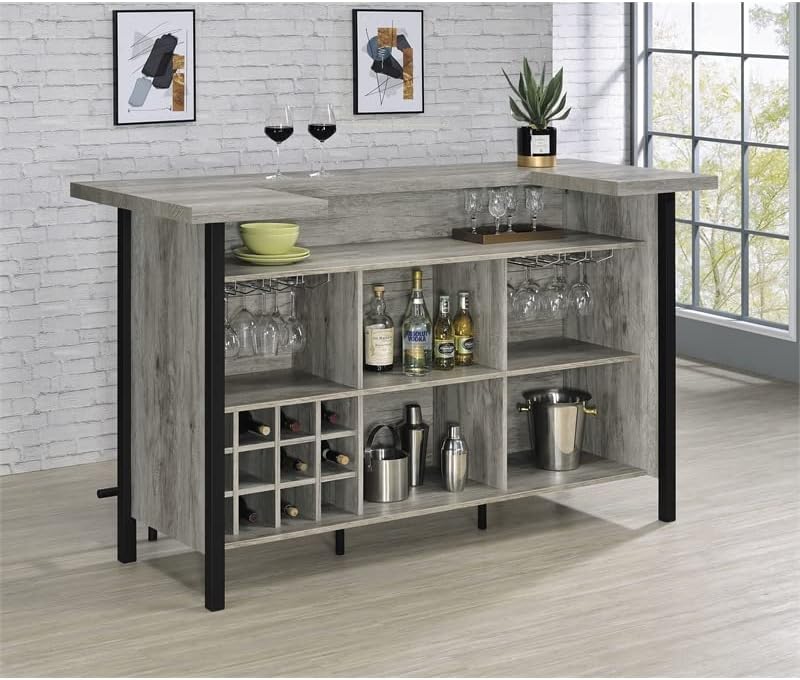 Bellemore Bar Unit With Footrest Grey Driftwood And Black