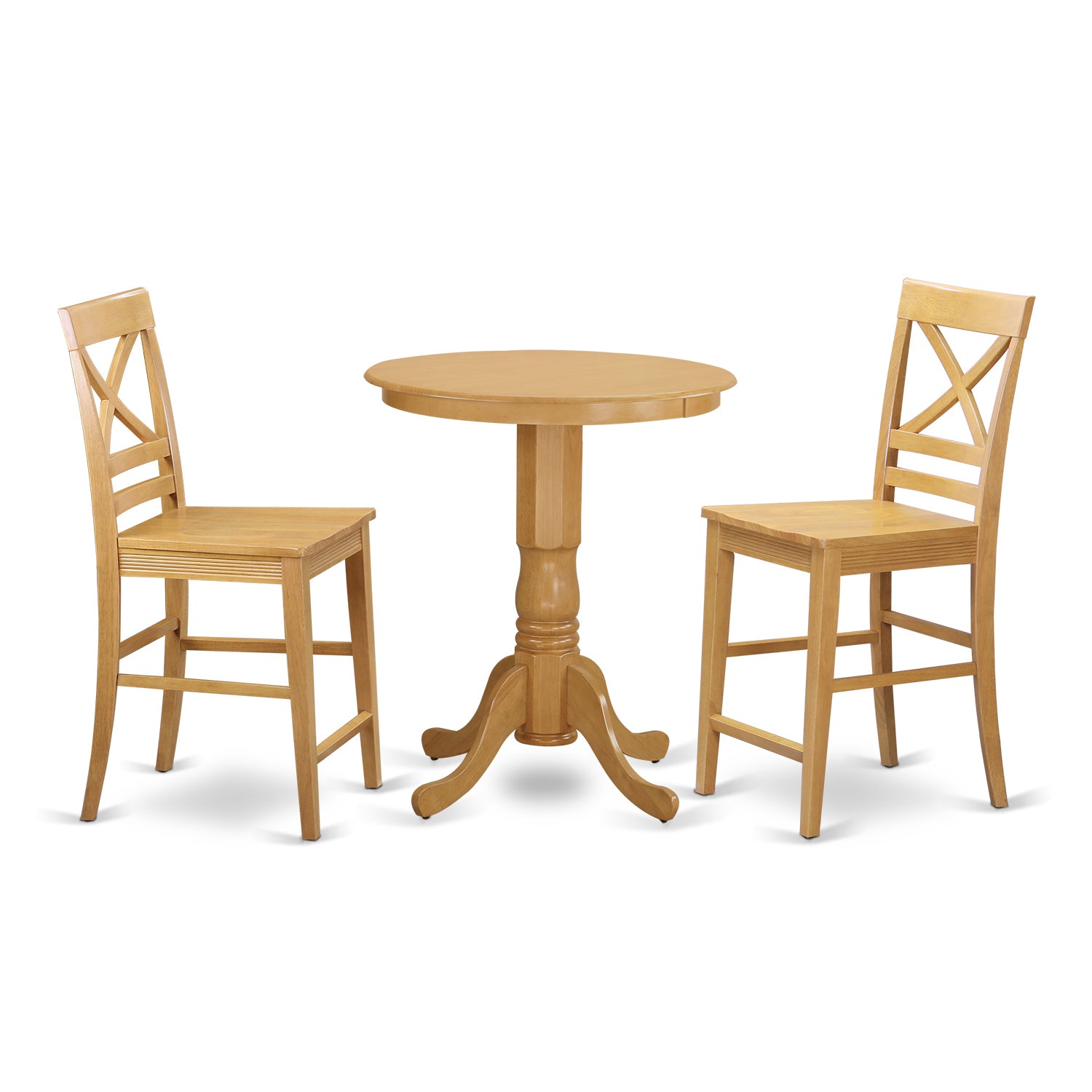 EDQU3-OAK-W 3 Pc counter height pub set - high Table and 2 Kitchen Chairs.