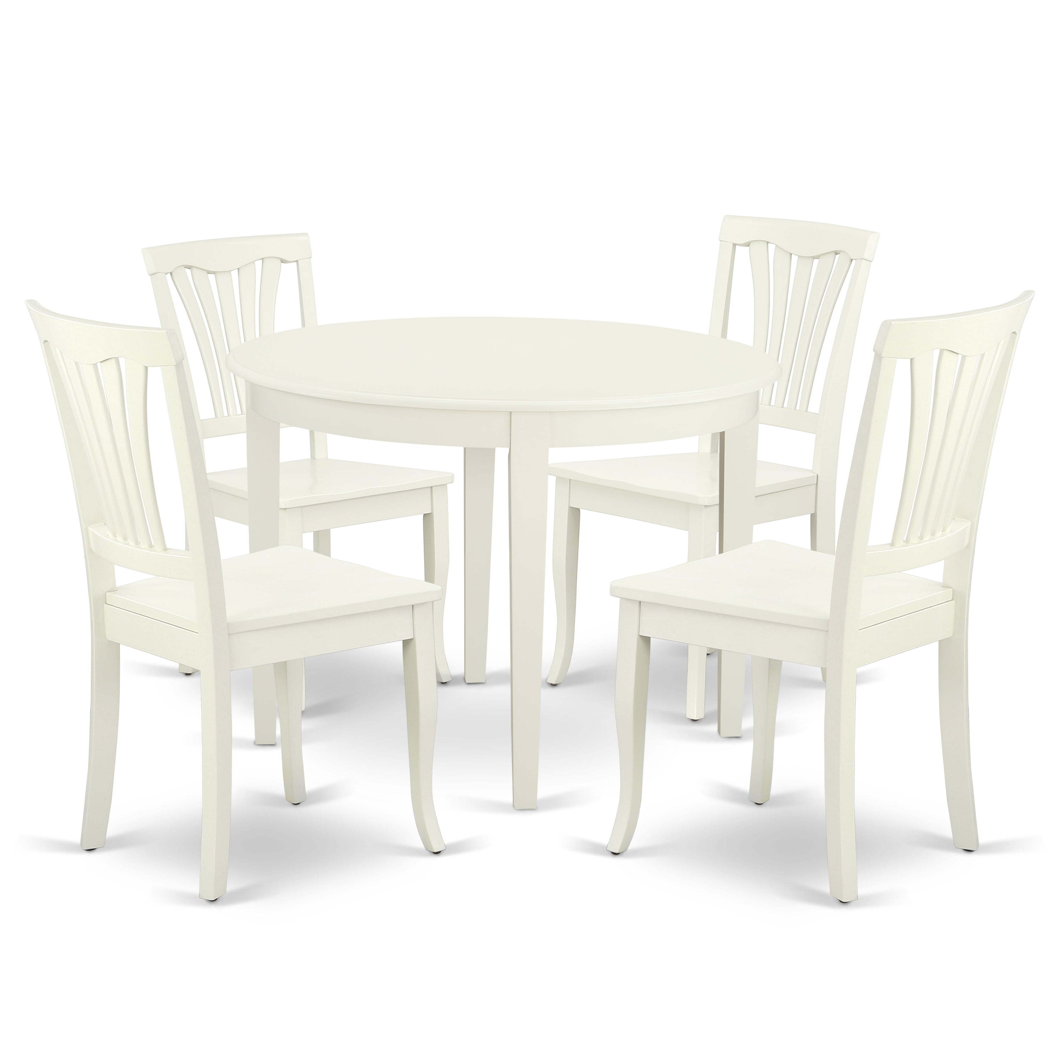 BOAV5-LWH-W 5PC Round 42 inch Table and 4 vertical slatted Chairs