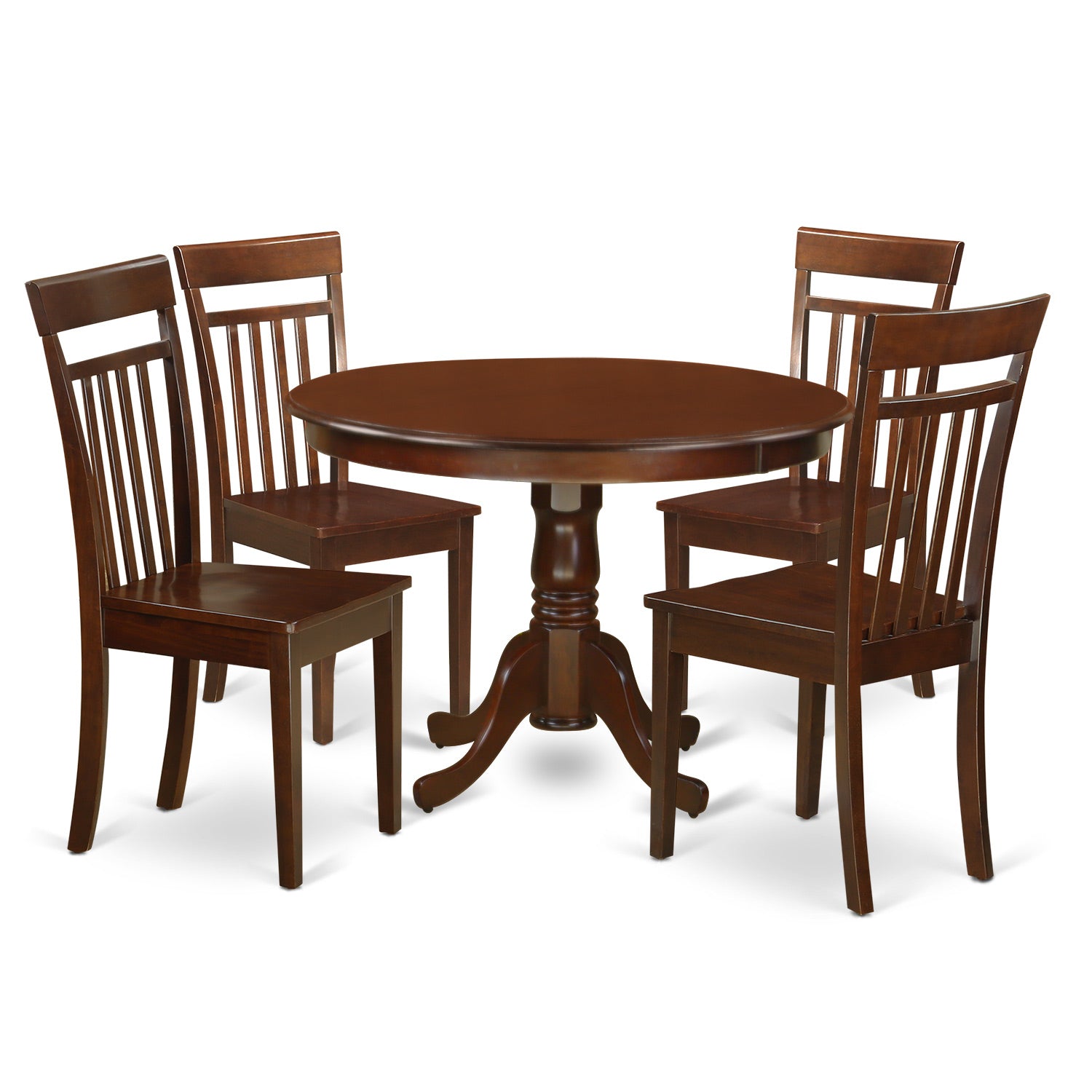 HLCA5-MAH-W 5 Pc set with a Round Small Table and 4 Wood Dinette Chairs in Mahogany