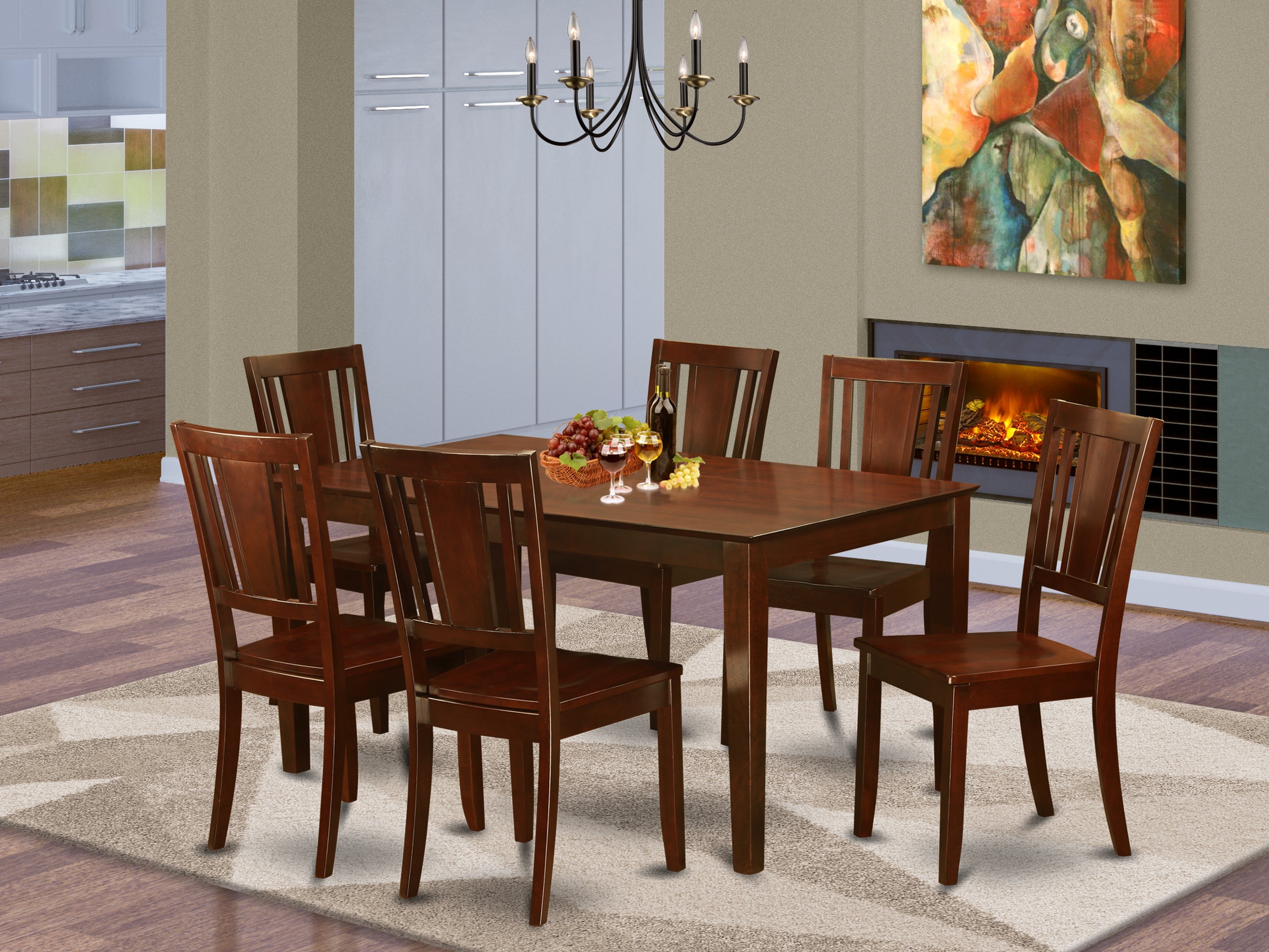 CADU7-MAH-W 7 Pc formal Dining room set- Dining roomTable and 6 Dining Chairs