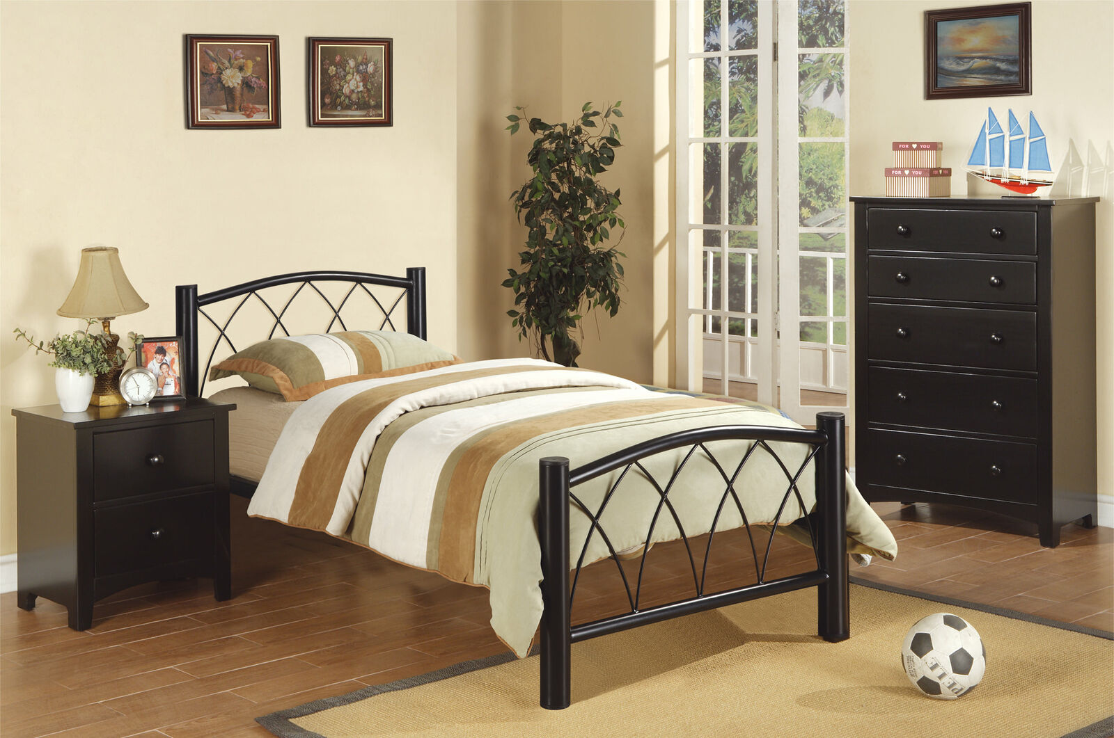 Poundex Platform Chadwick Arched X Design Metal Black Twin Bed F9016T