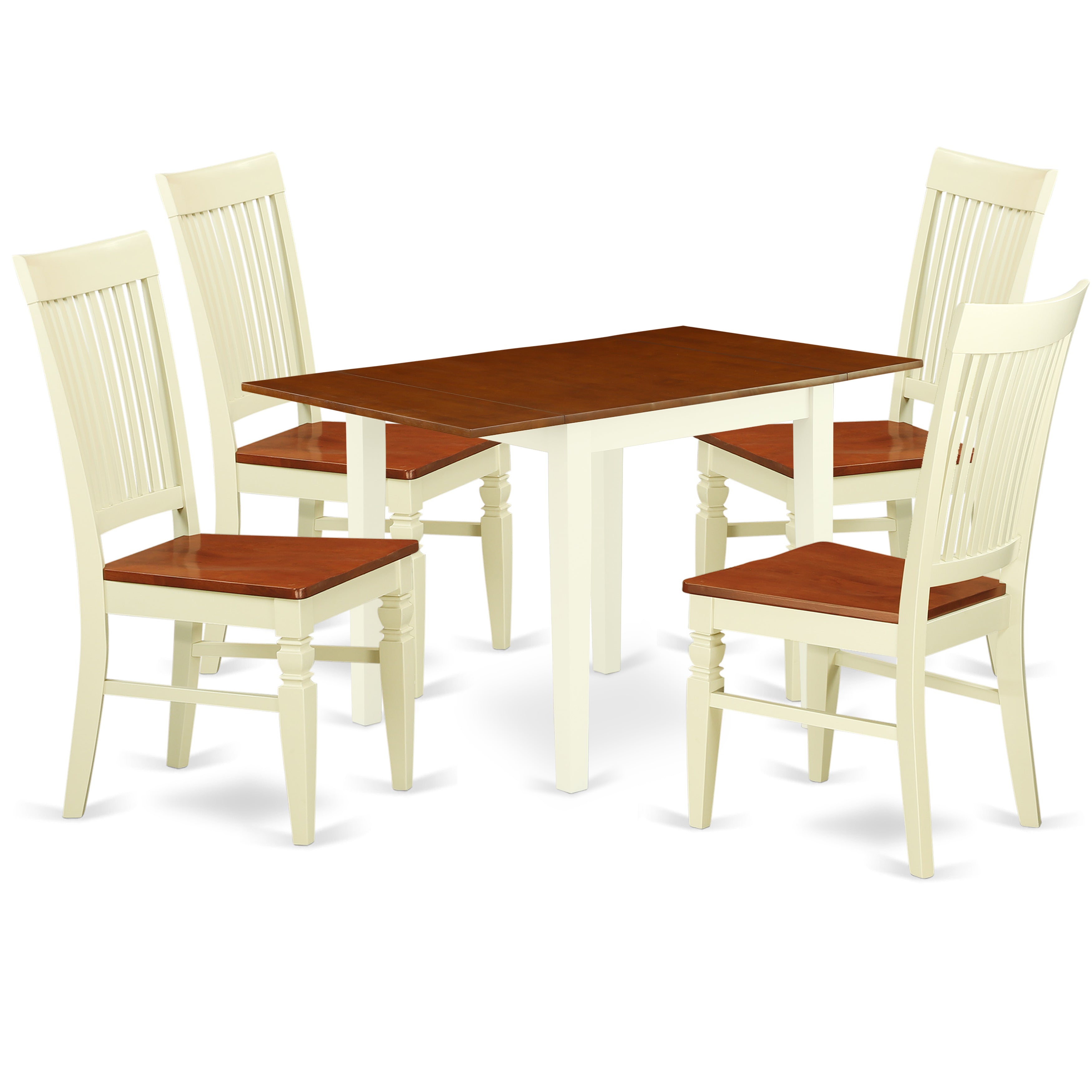 East West Furniture NDWE5-WHI-W, 5Pc Dinette Set for Small Spaces Includes a Wood Dining Table and 4 Wooden Dining Chairs with Solid Wood Seat and Slat Back, Buttermilk and Cherry Finish