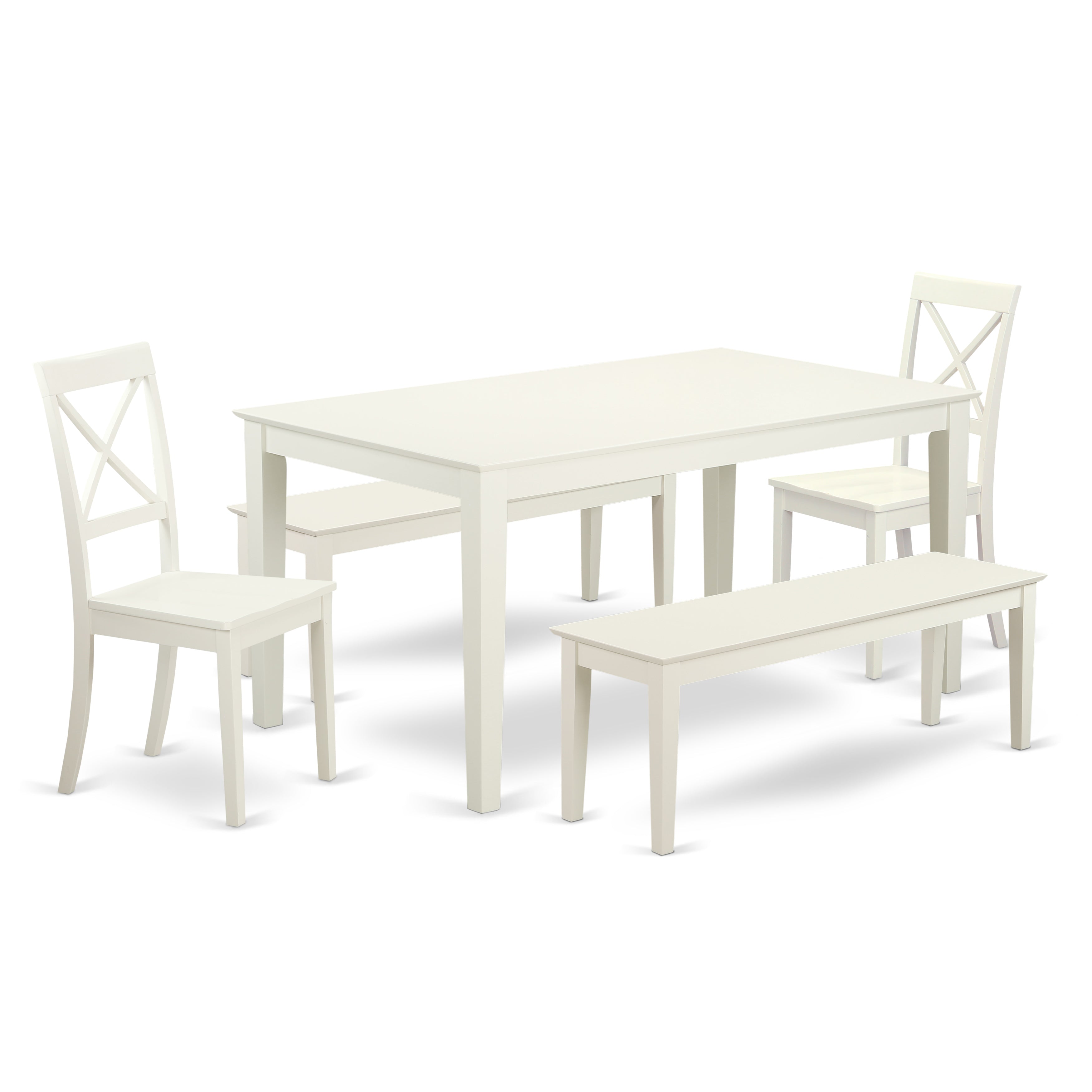 CABO5C-LWH-W 5 Piece dining table set for 6-Dining room table and 2 Chairs and 2 Benches