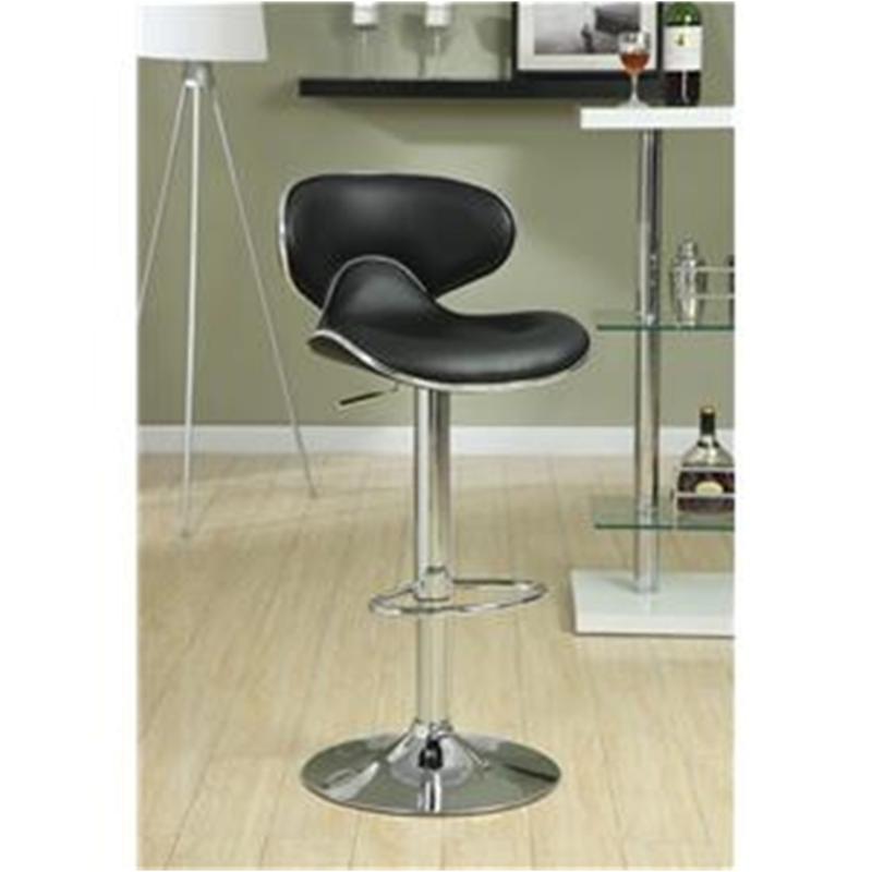 Upholstered Adjustable Height Bar Stools, Black and Chrome (Set of 2)