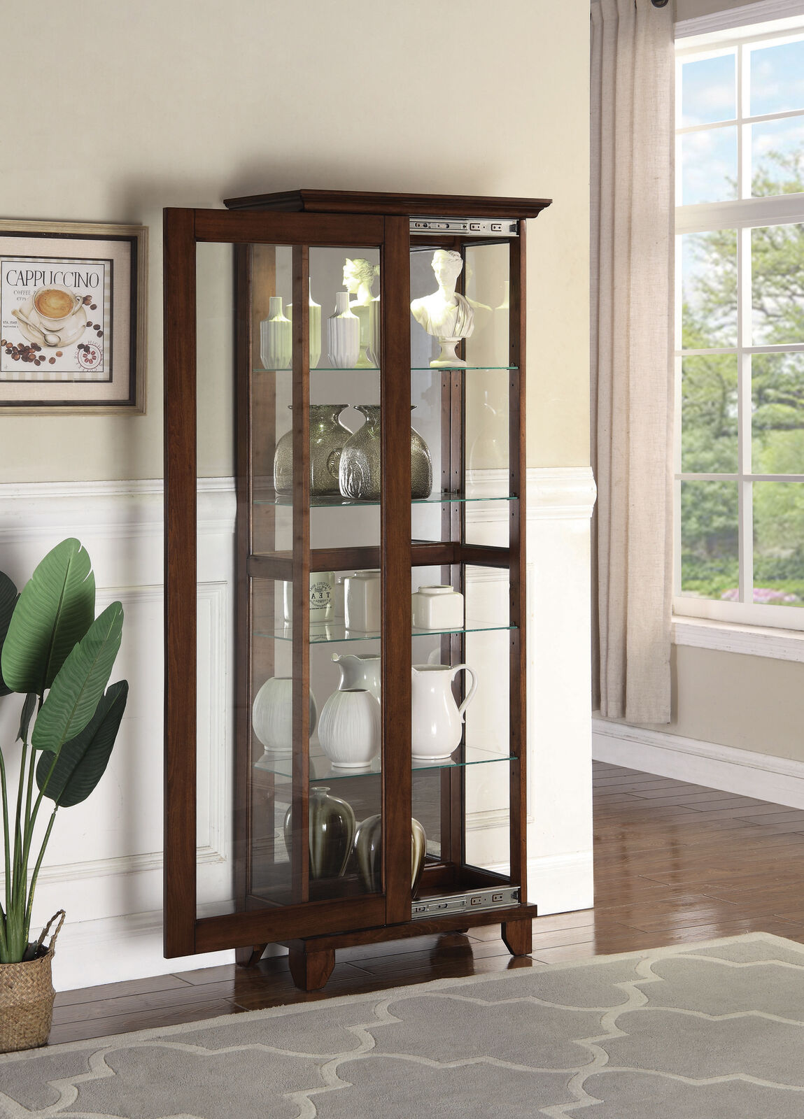 Transitional 5-Shelf Curio Cabinet Chestnut And Clear Adjustable Shelves