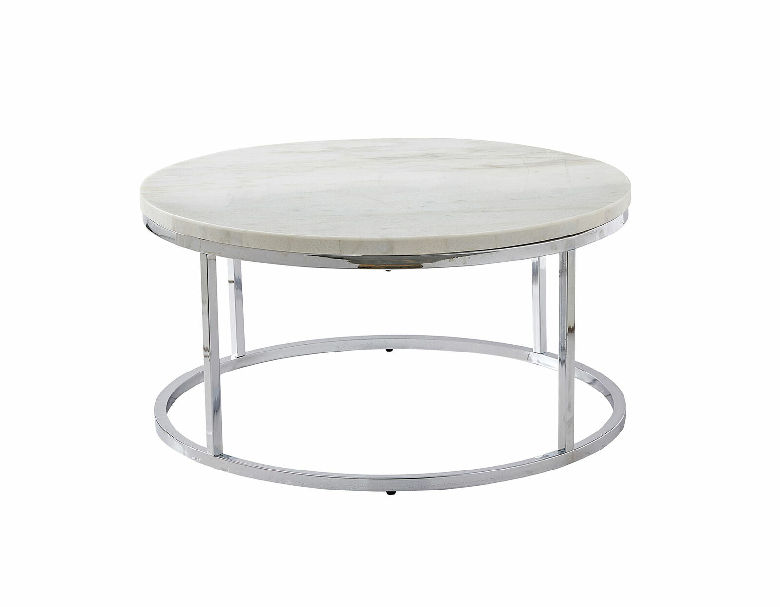 Echo White Marble Top With Chrome Base Round Cocktail Coffee Table