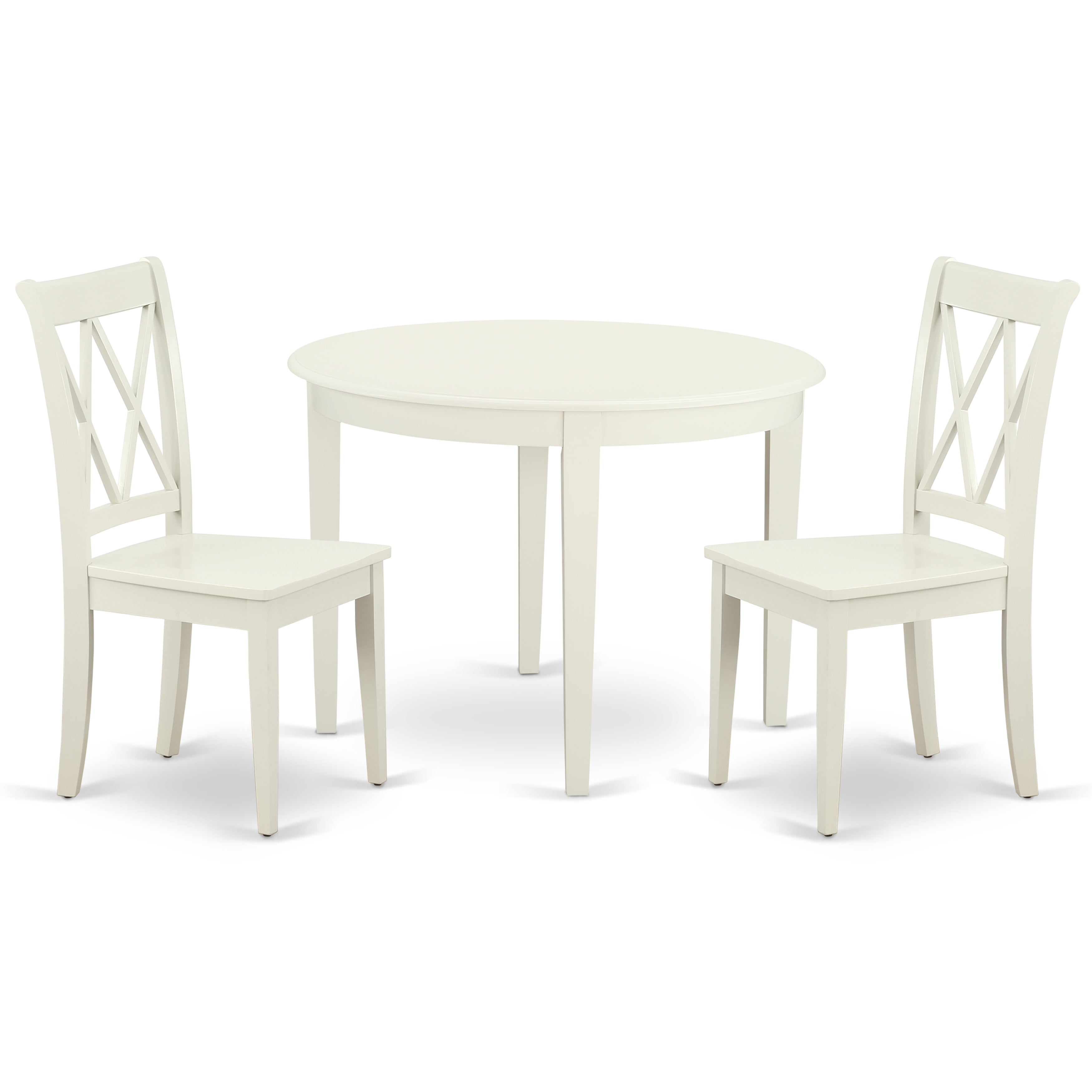 BOCL3-LWH-W 3PC Round 42 inch Table and 2 Double X back Chairs