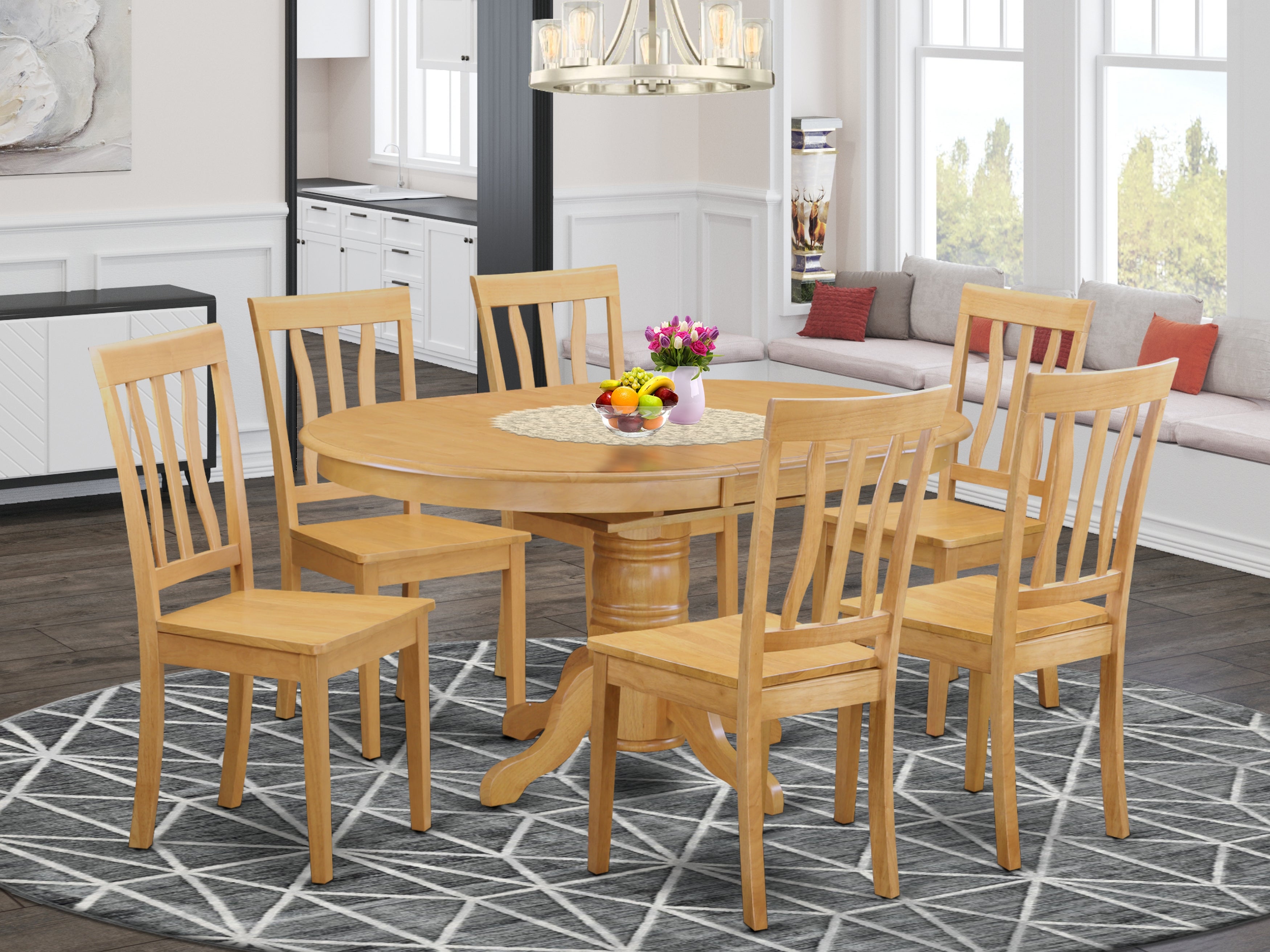 AVAT7-OAK-W 7 PC Dining room set-Oval Dining with Leaf and 6 Dining Chairs